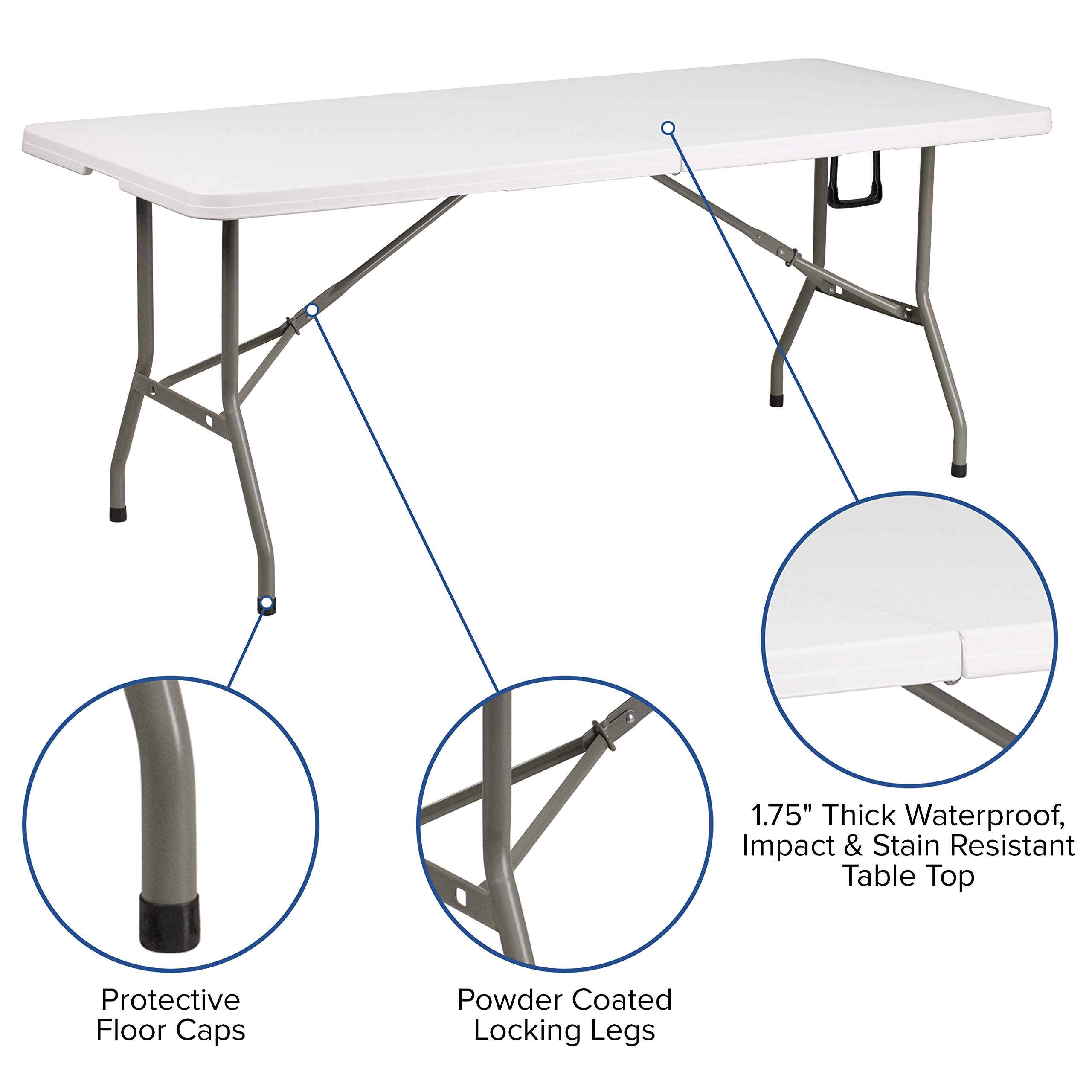 6-Foot Bi-Fold Granite White Plastic Folding Table - Heavy Duty Banquet & Event Table with Carry Handle | Perfect for Parties, Weddings, Catering & Outdoor Events