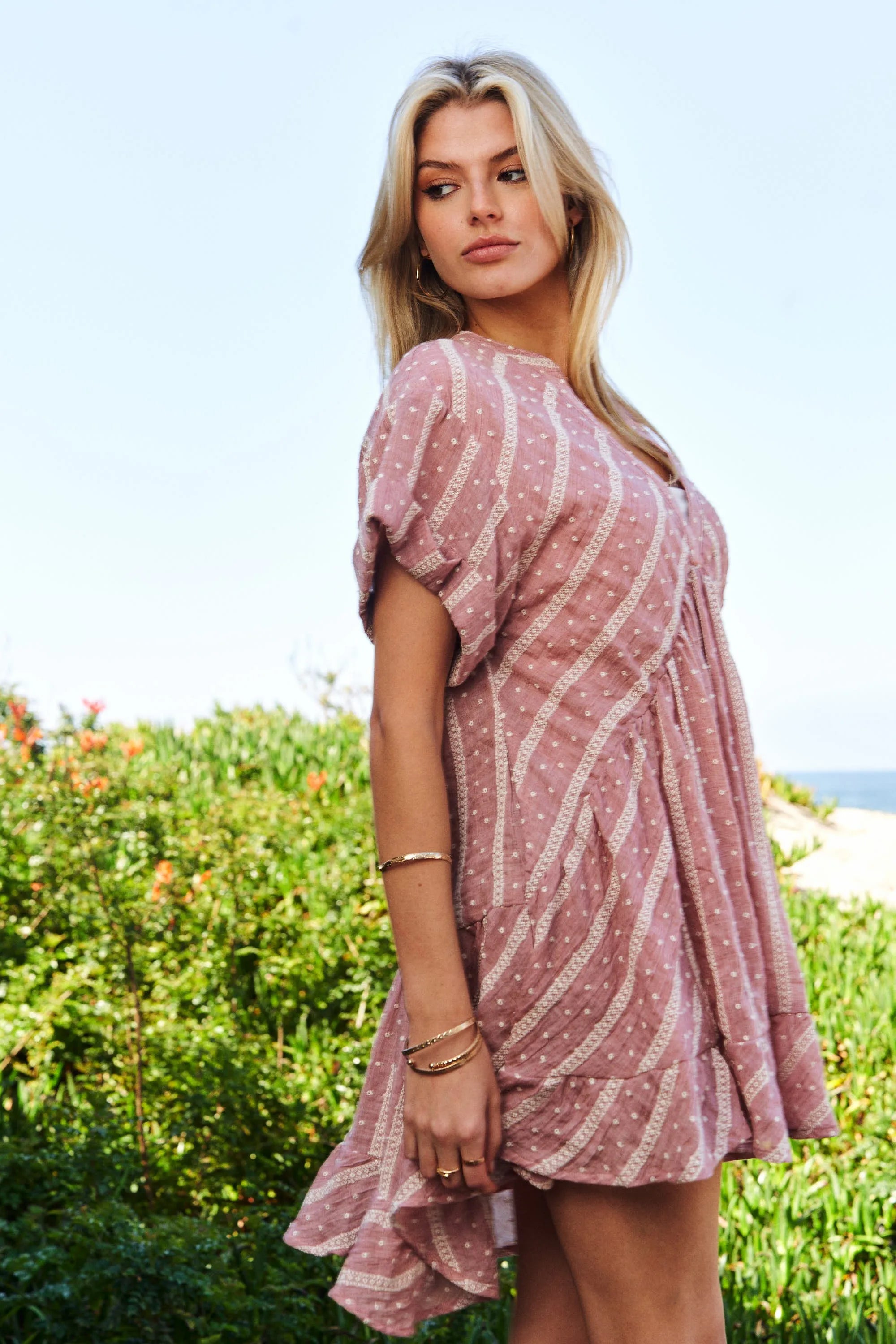 Elegant V-Neck Ruffled Mini Dress - Short Sleeve Embroidered Summer Dress for Women | Perfect for Beach Vacations, Date Nights & Outdoor Parties