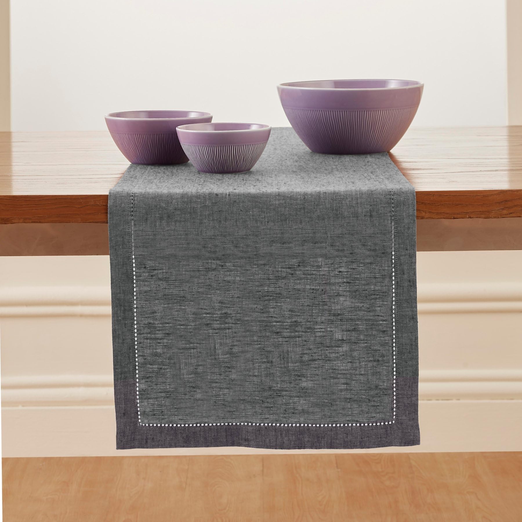 Solino 100% Linen Table Runner 14x60 Inch - Charcoal Grey for Coffee & Dresser Tables