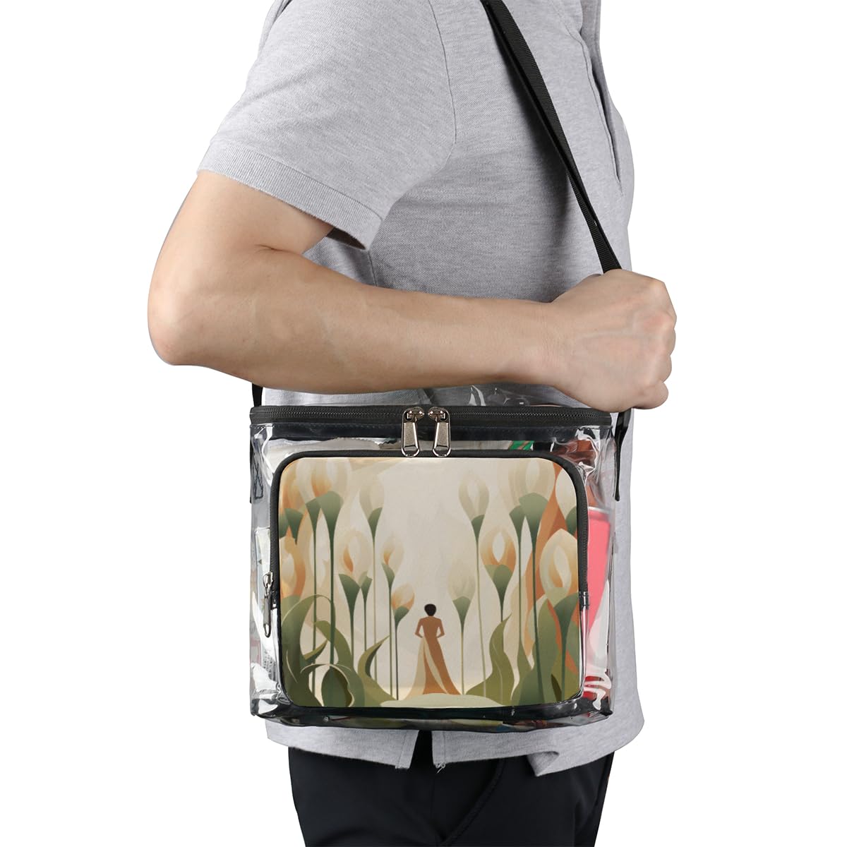 GzLeyigou Floral Transparent Tote Bag for Women - Clear Crossbody Shoulder Bag with Handles, Fashionable Lunch Bag for Outdoor, Travel, Picnic, Concerts & Sports Events (Stadium Approved) - Perfect for Summer Beach, Shopping & Music Festivals