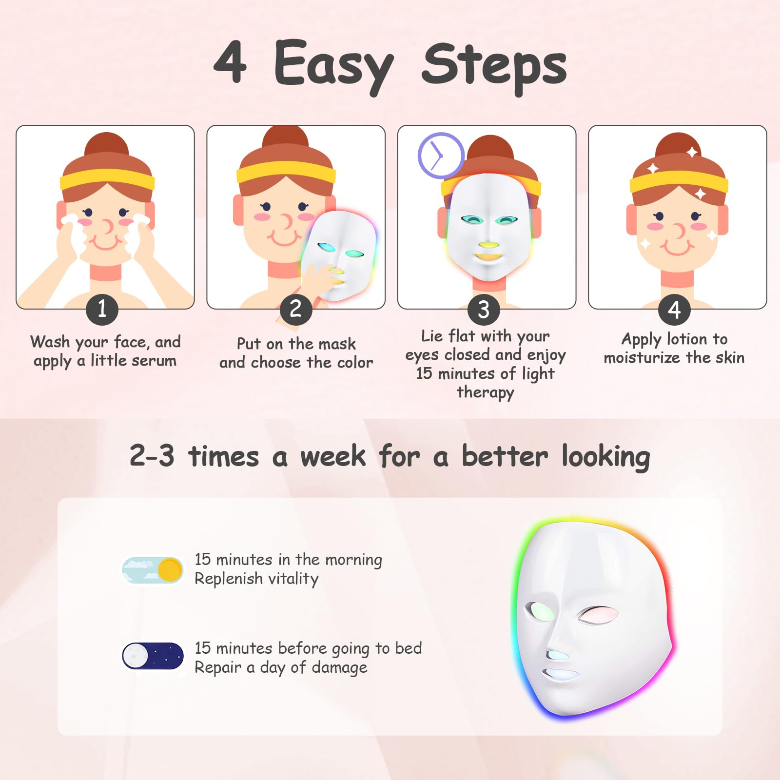 Red Light Therapy Mask for Face - 7 Color LED Light Therapy Facial Mask for Skin Rejuvenation & Anti-Aging | Perfect for Home Spa & Acne Treatment