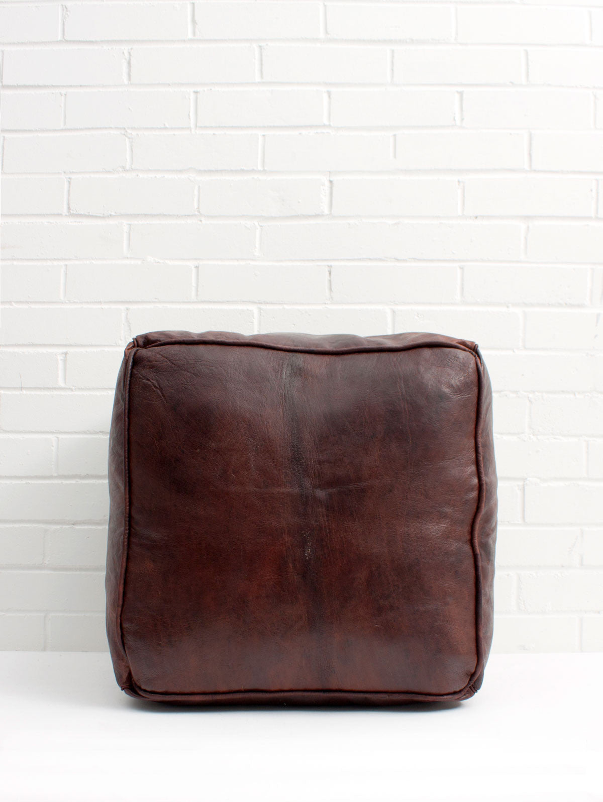 Handmade Moroccan Leather Square Pouffe Ottoman - Chocolate Brown - Boho Home Decor for Living Room, Bedroom, or Nursery