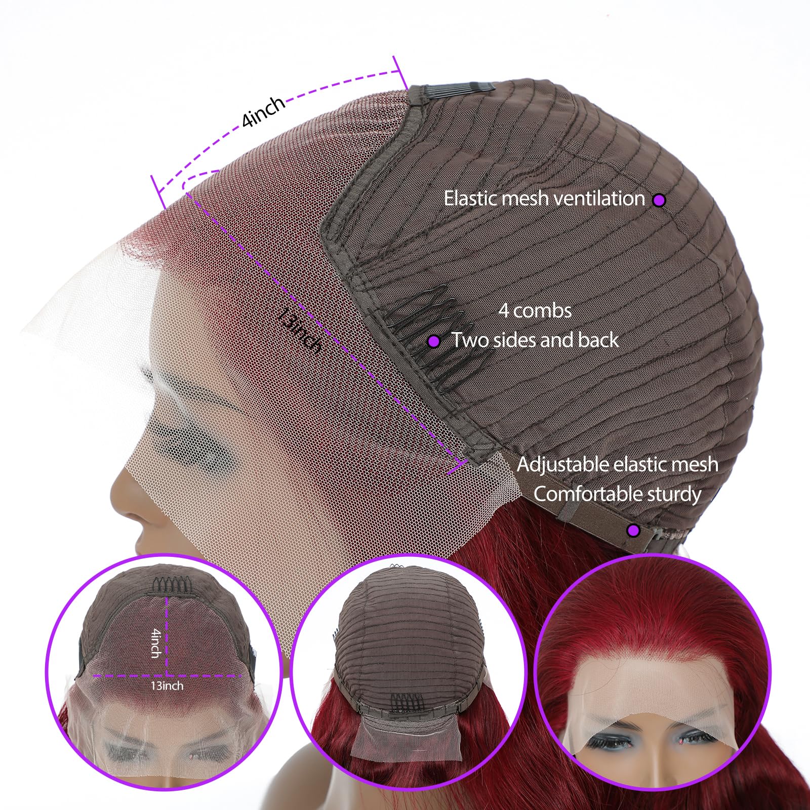 99J Burgundy Lace Front Wigs Human Hair 13x4 HD Glueless Brazilian Virgin Hair - Red Body Wave Frontal Wigs with Bleached Knots 180% Density 28 Inch | Perfect for Cosplay, Parties, Weddings & Daily Wear