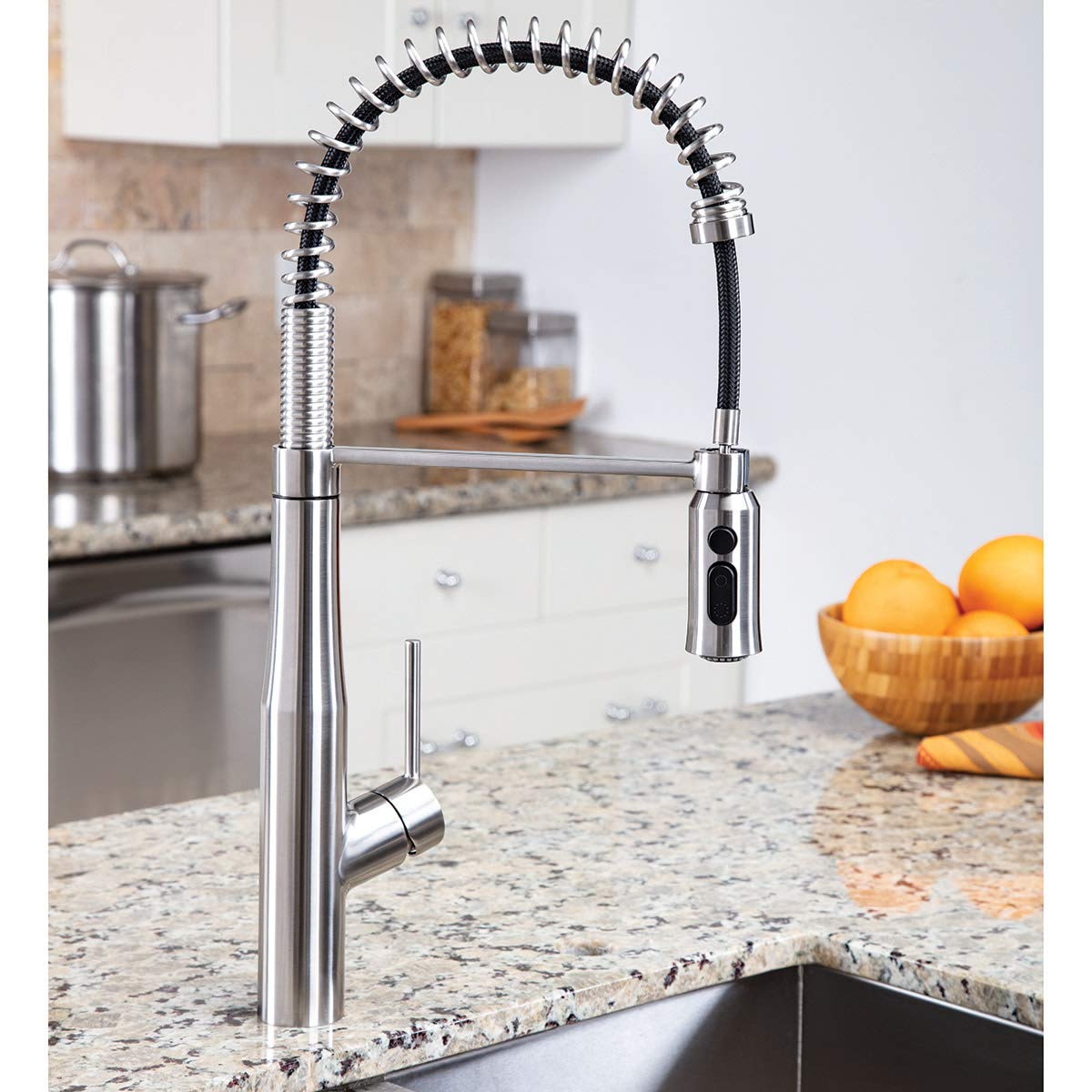 Speakman SB-1043-BRB Neo Spring Pull Down Sprayer Kitchen Faucet in Aged Brass - Perfect for Modern Farmhouse & Vintage Style Kitchens