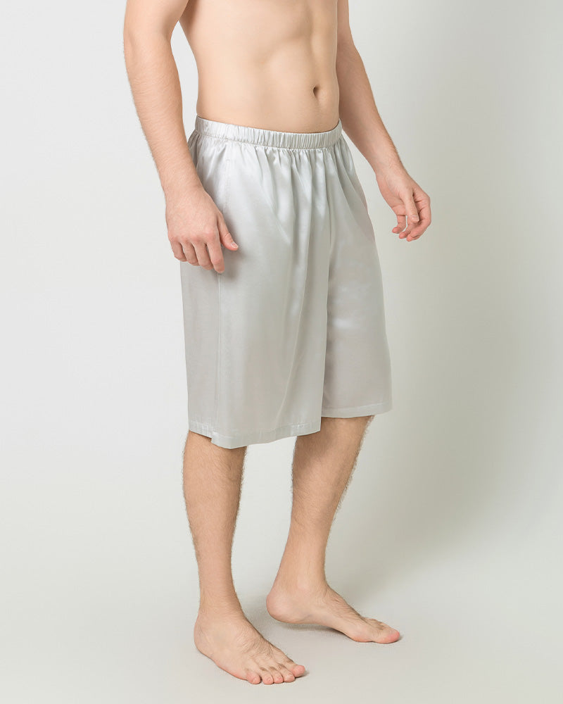 Silk Men's Knee-Length Elastic Waist Satin Underwear - Comfortable Luxury Boxer Shorts for Sleep, Lounge & Everyday Wear