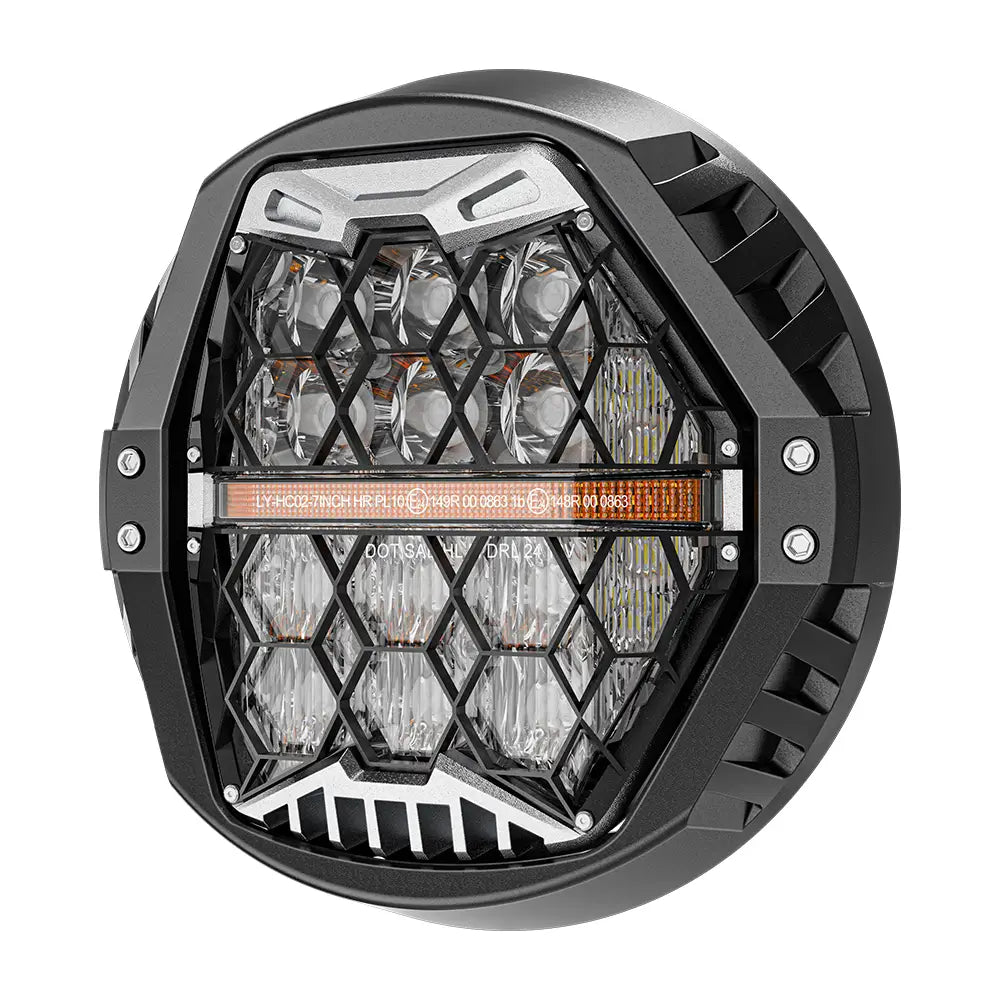 LOYO DOT Approved 1000% Bright 120W 7'' LED Motorcycle Headlight with Amber Turn Signal - Compatible with Harley Davidson Road King, Road Glide, Street Glide, Electra Glide Ultra Limited, Trike, Heritage Softail, Fat Boy & Yamaha - Perfect for Night Riding and Enhanced Visibility