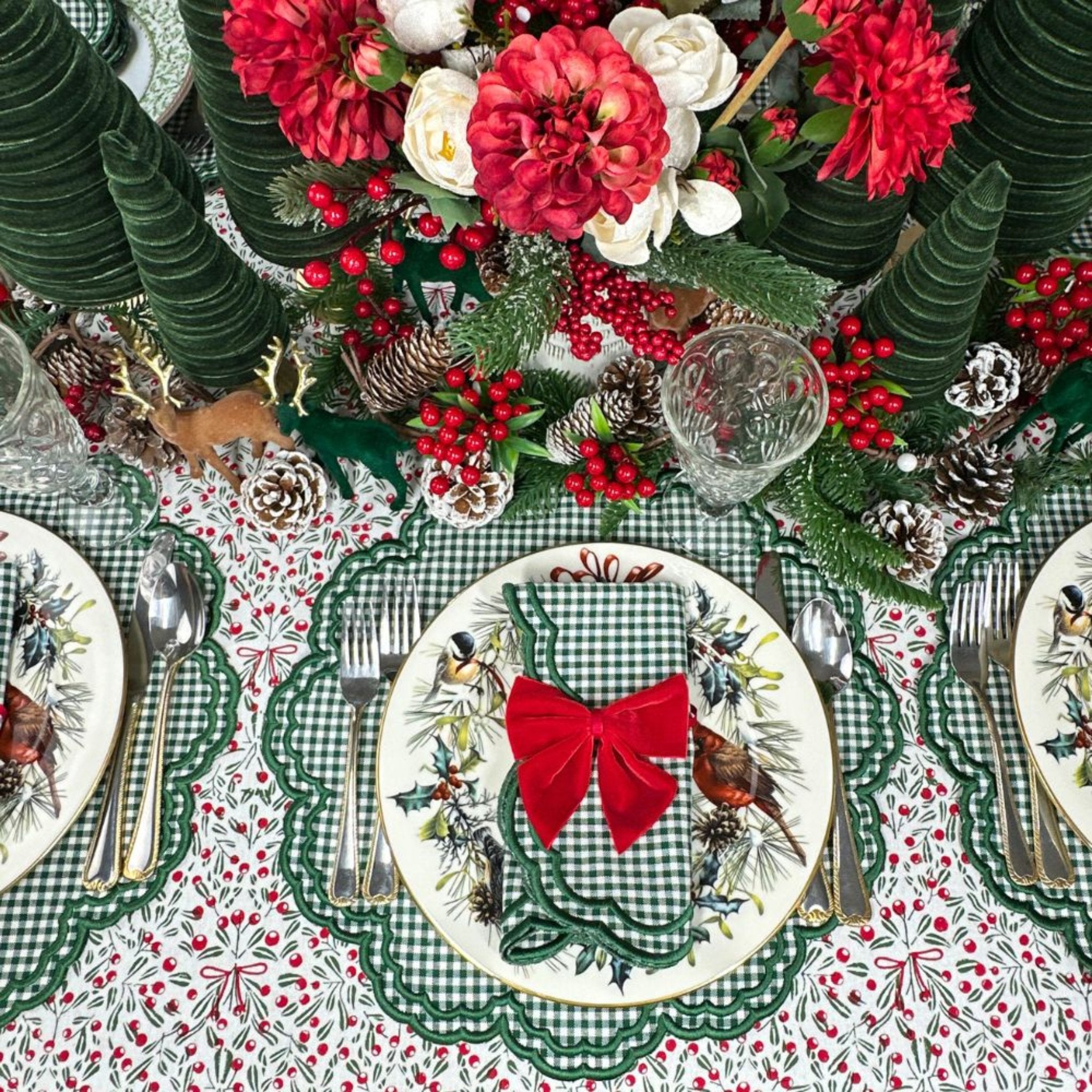 Bettina Dark Green Gingham Placemat Set of 4 - Waterproof & Heat Resistant Dining Table Mats for Kitchen, Restaurant, and Outdoor Picnic Use