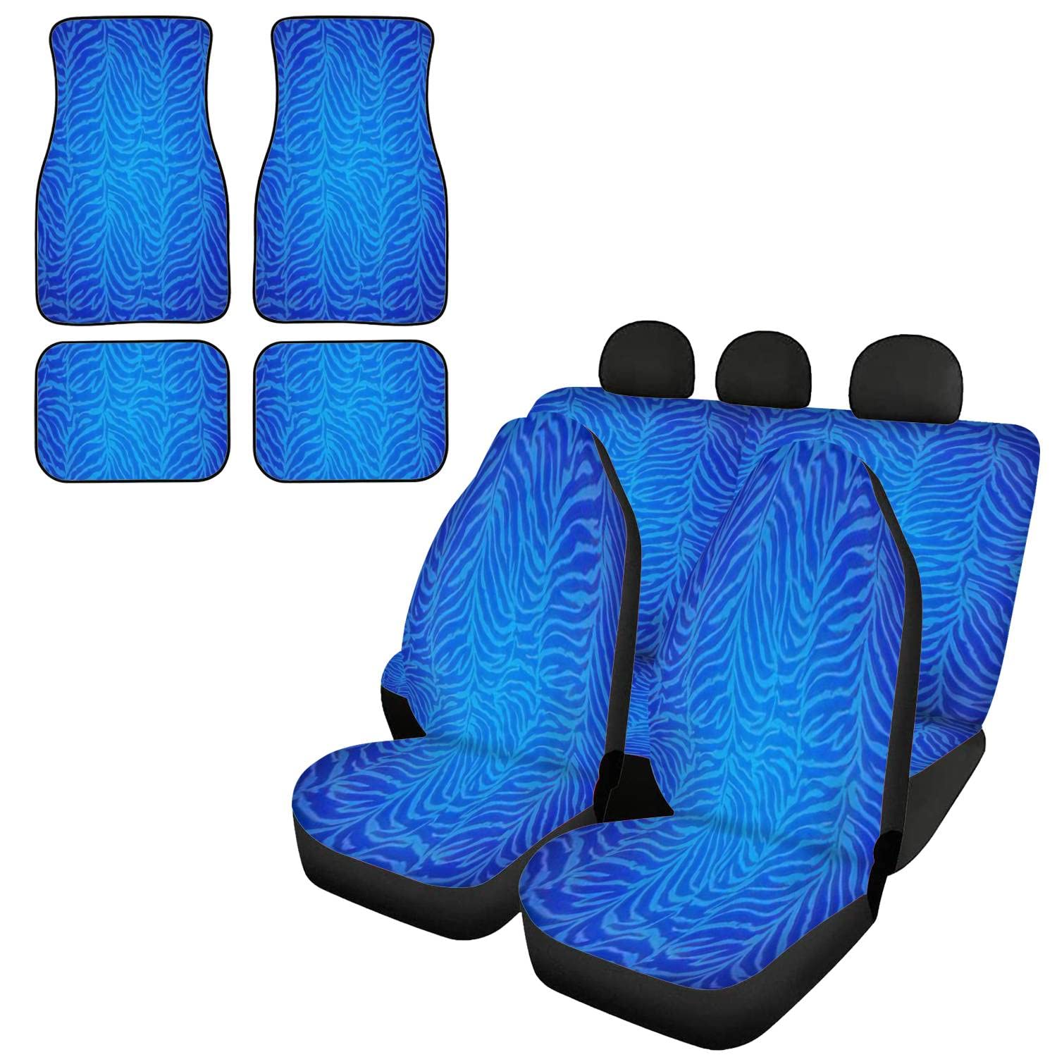 Premium Zebra Print Car Seat Covers Full Set - 4-Piece Universal Fit Seat Protectors with Matching Floor Mats | Durable Animal Skin Texture for Cars, SUVs & Trucks | Perfect for Auto Decor, Road Trips & Pet Protection