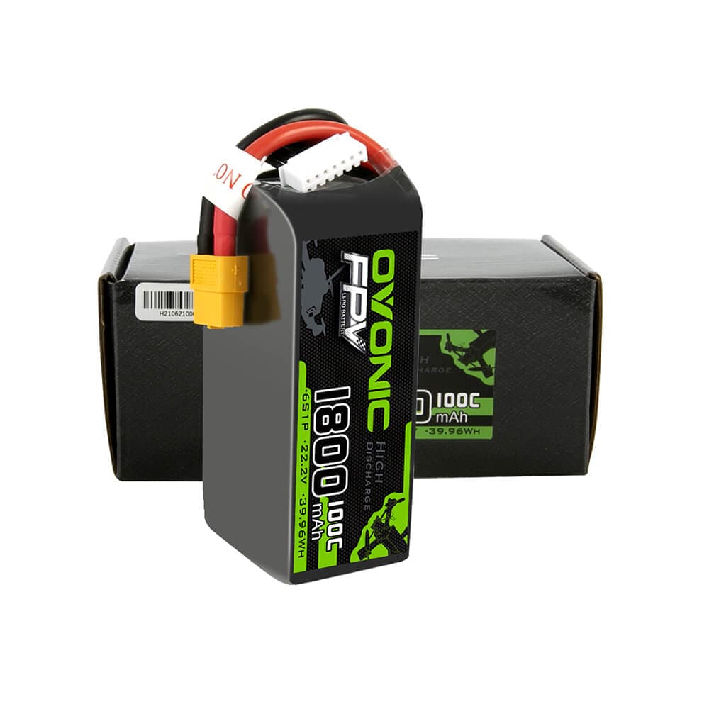 Ovonic 100C 6S 1800mAh 22.2V LiPo Battery with XT60 Plug - High Performance Battery for FPV Racing Drones, RC Helicopters, 5-6 Inch FPV Drones - Perfect for Long Flight Time and Intense Racing