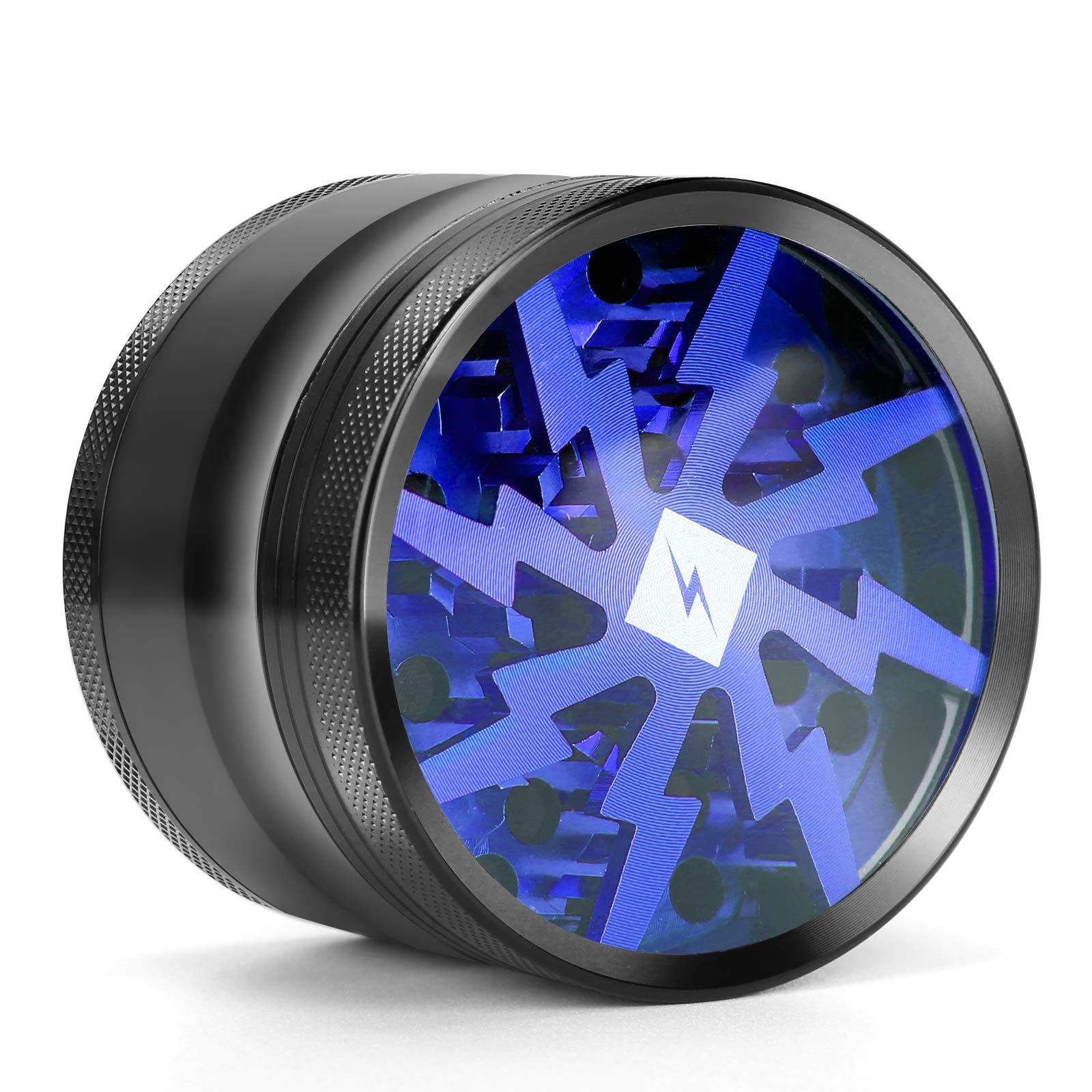 Premium 63mm 4-Layer Blue Herb Grinder with Clear Cover, Magnetic Lid, Pollen Scraper & Sifter - Portable Weed Grinder for Herbs, Spices & Tobacco - Perfect for Home Use, Travel & Outdoor Activities