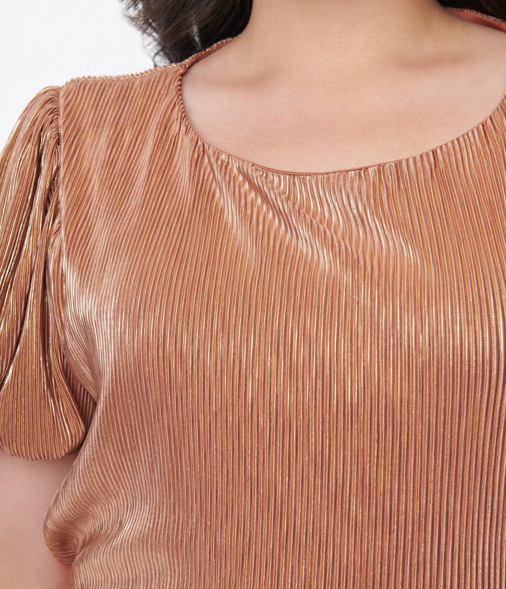 Stylish Metallic Copper Ribbed Blouse for Women | Trendy Office & Party Wear | Perfect for Work, Date Night & Special Occasions