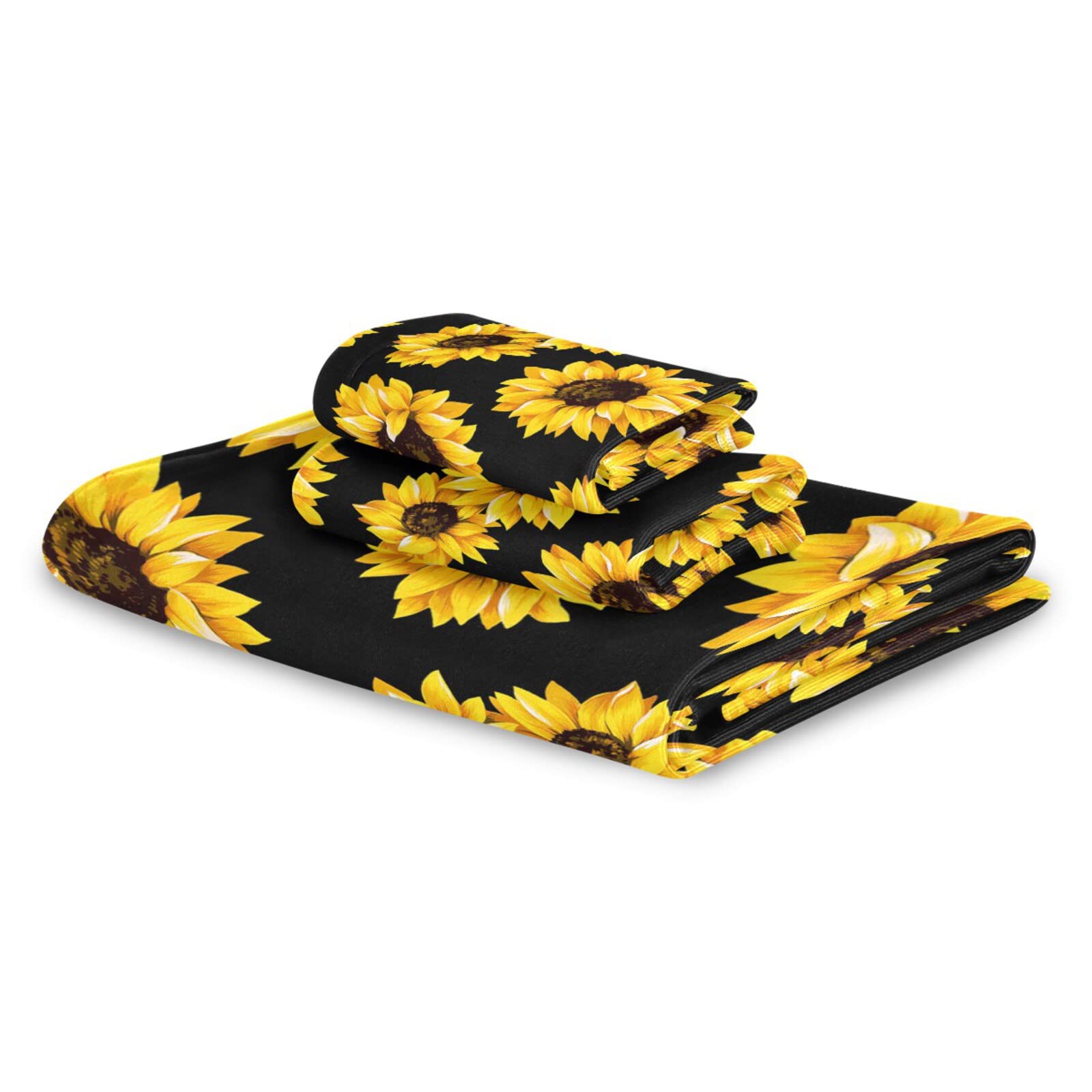 Qilmy 3-Piece Sunflower Towel Set - Ultra Absorbent & Soft Bath Towel, Hand Towel & Washcloth for Bathroom Decor | Perfect for Spa, Beach & Home Use