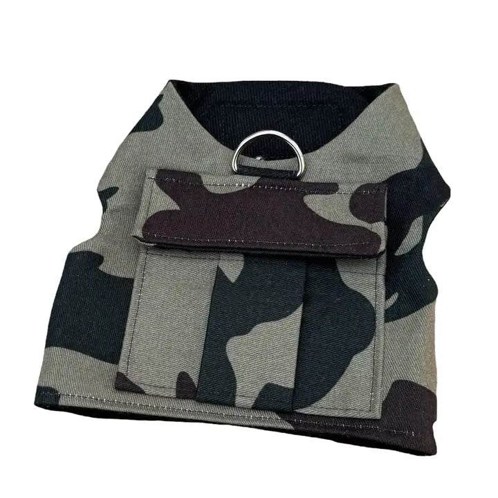 Tactical Camo Dog Harness Vest - Adjustable & Durable for Hunting, Hiking & Outdoor Adventures