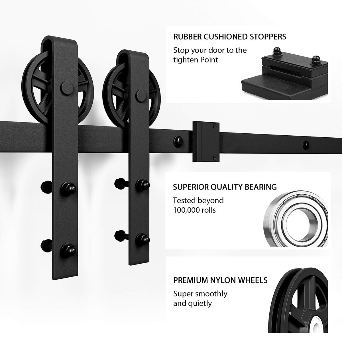 SMARTSTANDARD 18ft Sliding Double Barn Door Hardware Kit - Heavy Duty Industrial Design, Smooth & Quiet Operation, Easy Installation for 54