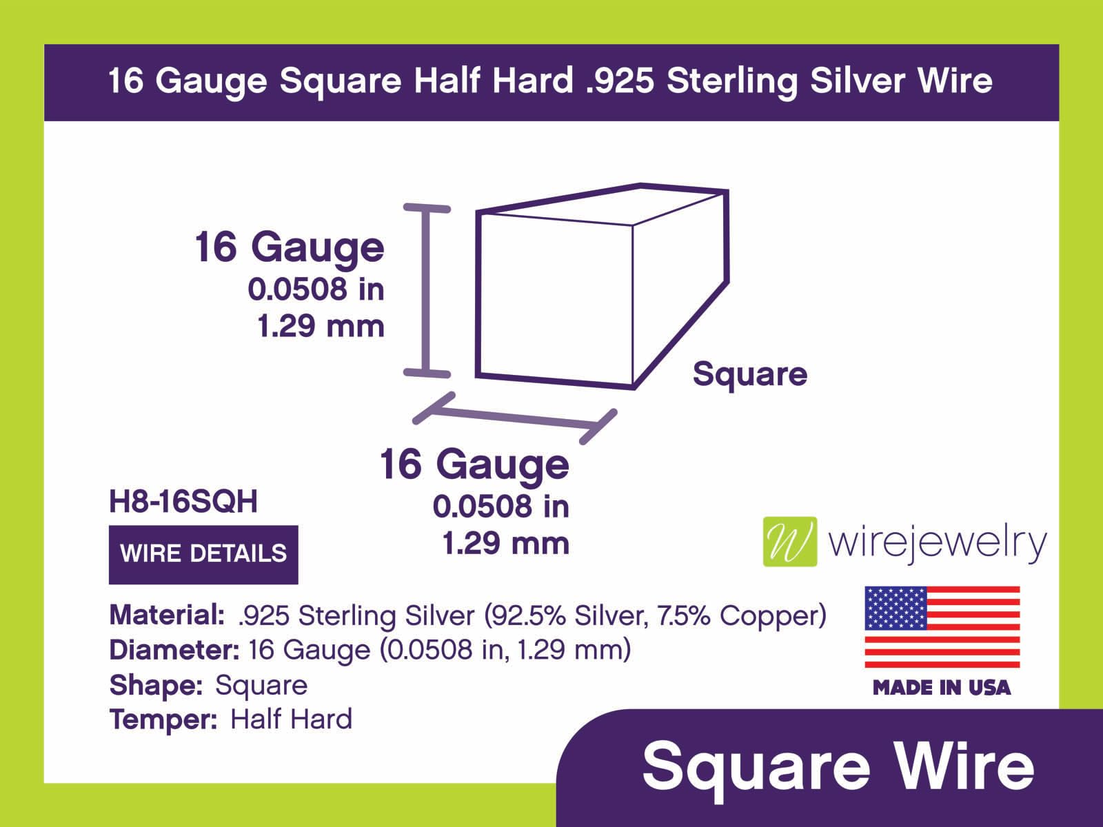 16 Gauge Square Half Hard .925 Sterling Silver Wire - 25FT for Jewelry Making, DIY Crafts, Beading & Wire Wrapping Projects