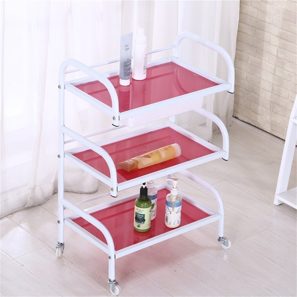 3-Tier Beauty Salon Cart with Drawer & Tempered Glass Panel - Mobile Hairdressing, Nail Art & Storage Trolley - Perfect for Salon Organization, Home Beauty Station & Professional Cosmetology Use (Red)