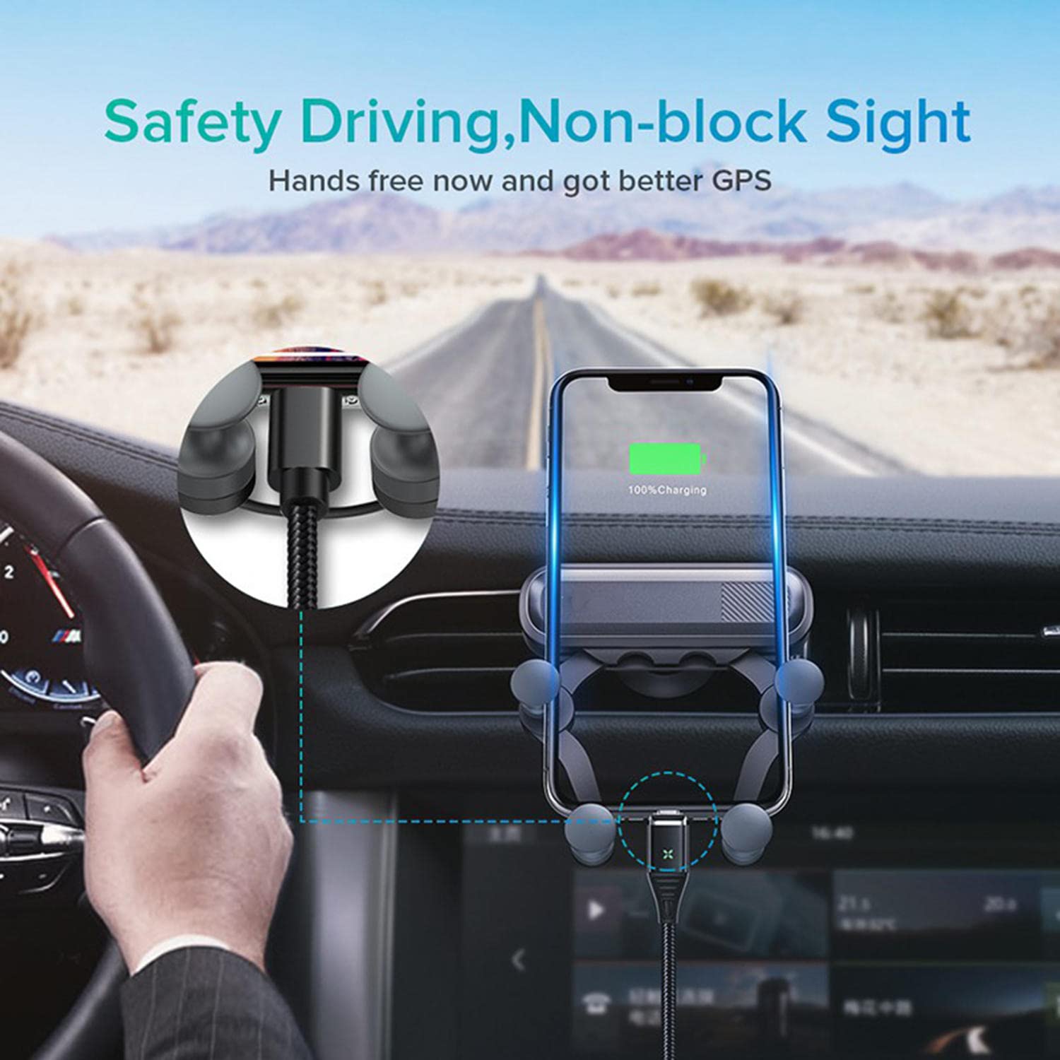 Universal Car Phone Holder Mount - Adjustable Gravity Phone Stand for iPhone, Samsung, Huawei, Xiaomi, Redmi & LG - Secure Smartphone GPS Car Mount for Hands-Free Driving & Navigation