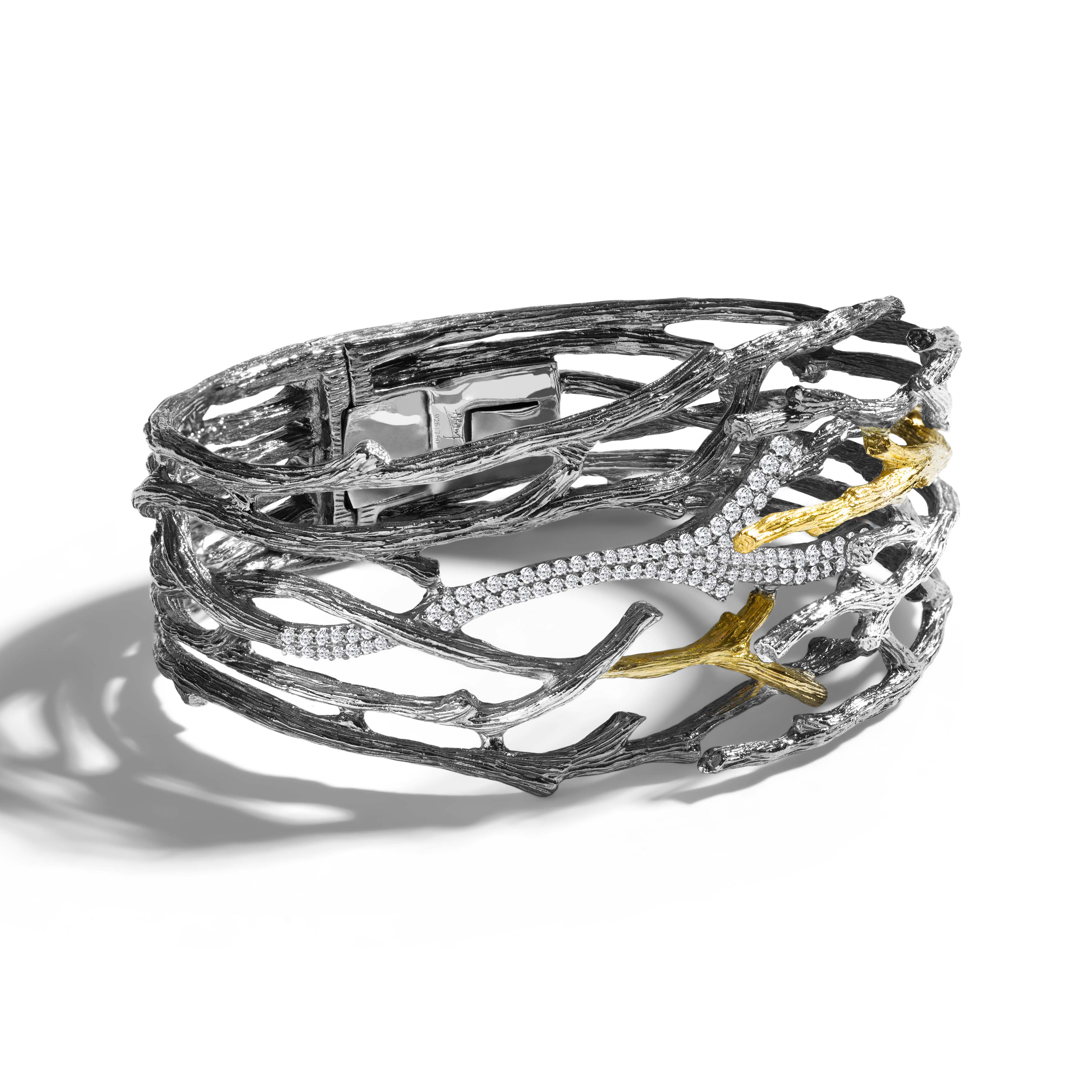 Enchanted Forest Diamond Cuff Bracelet - Black Rhodium & Gold Plated - Elegant Jewelry for Women, Perfect for Parties, Weddings & Special Occasions