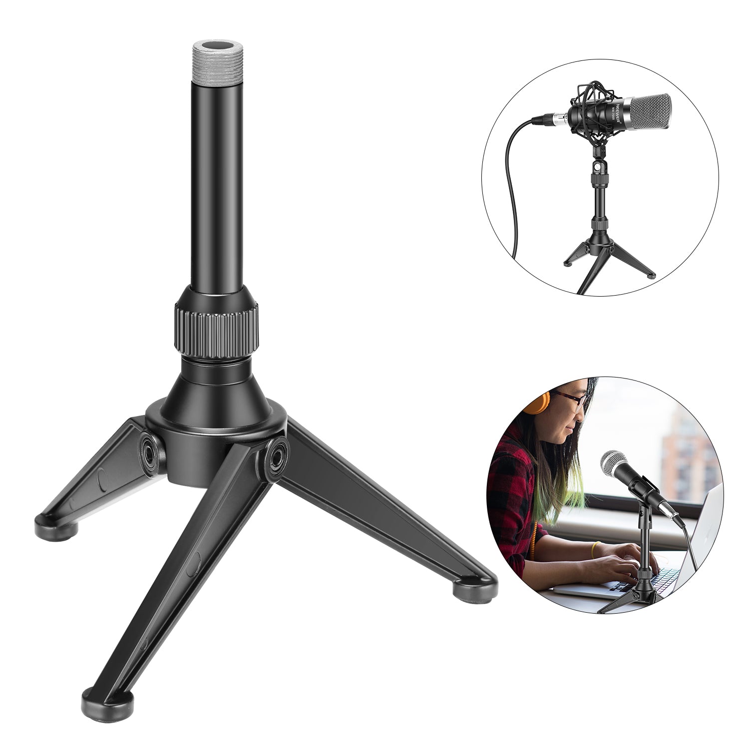 NEEWER NW 050 Foldable Desktop Microphone Stand - Adjustable Boom Arm for Podcasting, Streaming, Gaming & Voice Recording - Compact & Portable for Home Studio & Office Use