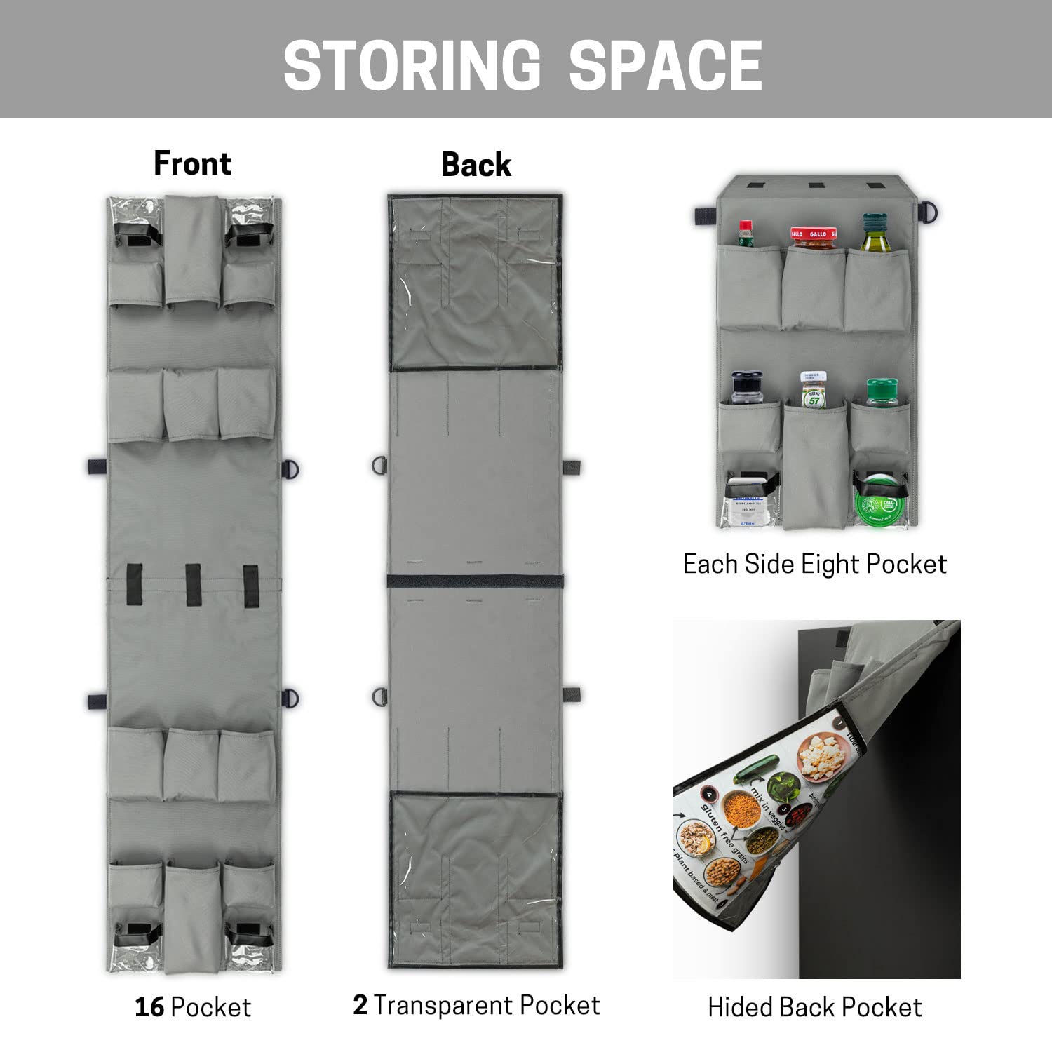 SWISSELITE Mini Fridge Caddy Organizer - 18-Pocket Over the Fridge Storage Solution, Waterproof Hanging Organizer for Dorm, Kitchen, Office & Home - Perfect for Storing Snacks, Condiments & Cleaning Supplies