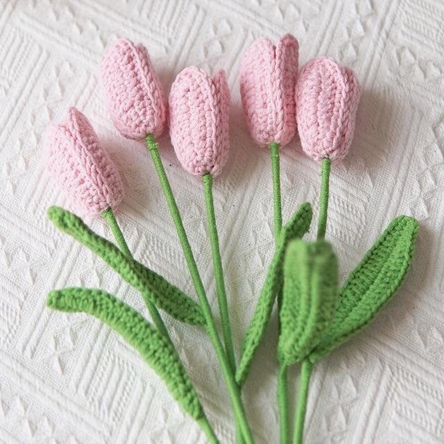 Handmade Crochet Tulip Flowers Bouquet - DIY Home Decor, Wedding Centerpiece, Spring Gift Idea for Mother's Day & Easter