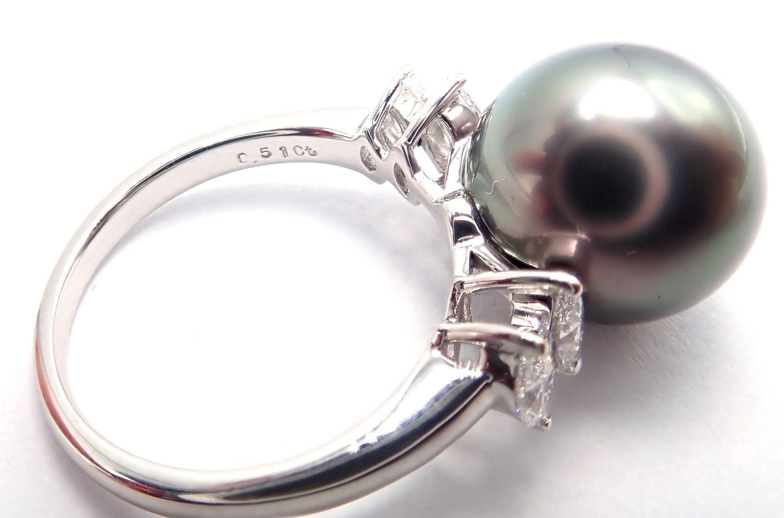 Authentic Mikimoto Platinum Tahitian Pearl Diamond Ring for Women - Elegant Luxury Jewelry for Weddings, Anniversaries & Special Occasions