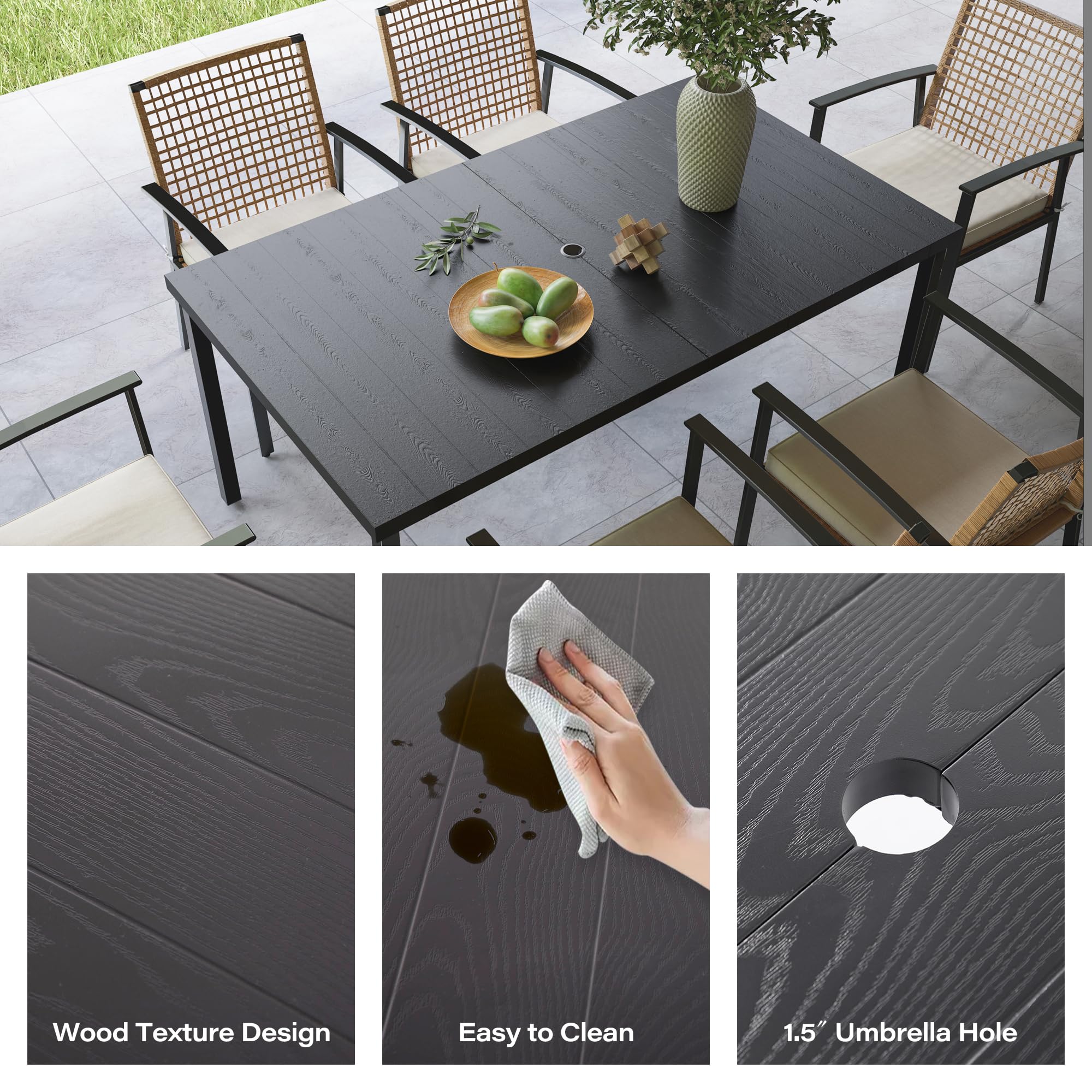 LAUSAINT HOME 7-Piece Patio Dining Set - Outdoor Furniture with 6 Chairs & Iron Table (Umbrella Hole) - Weather-Resistant Backyard, Garden, Poolside Conversation Set for Relaxing & Entertaining