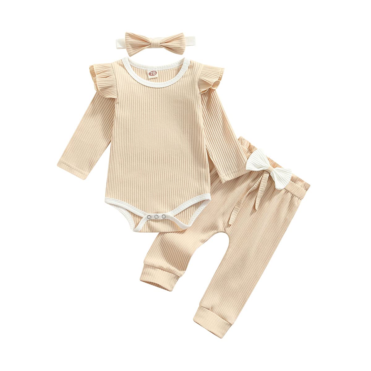 Twopumpkin Newborn Baby Girl Fall Winter Outfit - Ribbed Ruffle Long Sleeve Romper & Pants Set | Cute Infant Clothing for Photo Shoots, Family Gatherings & Holiday Events