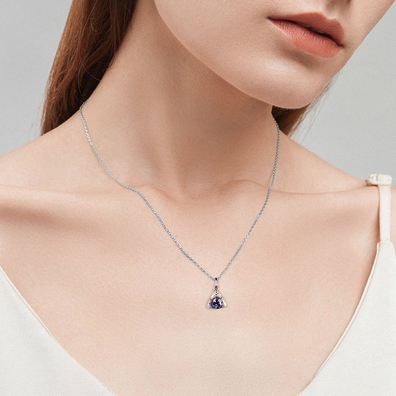 Vintage Trilliant Alexandrite Pendant Necklace with Baguette Moissanite & Citrine in Silver Rose Gold - Elegant Engagement Gift for Women | Perfect for Weddings, Anniversaries, and Special Occasions