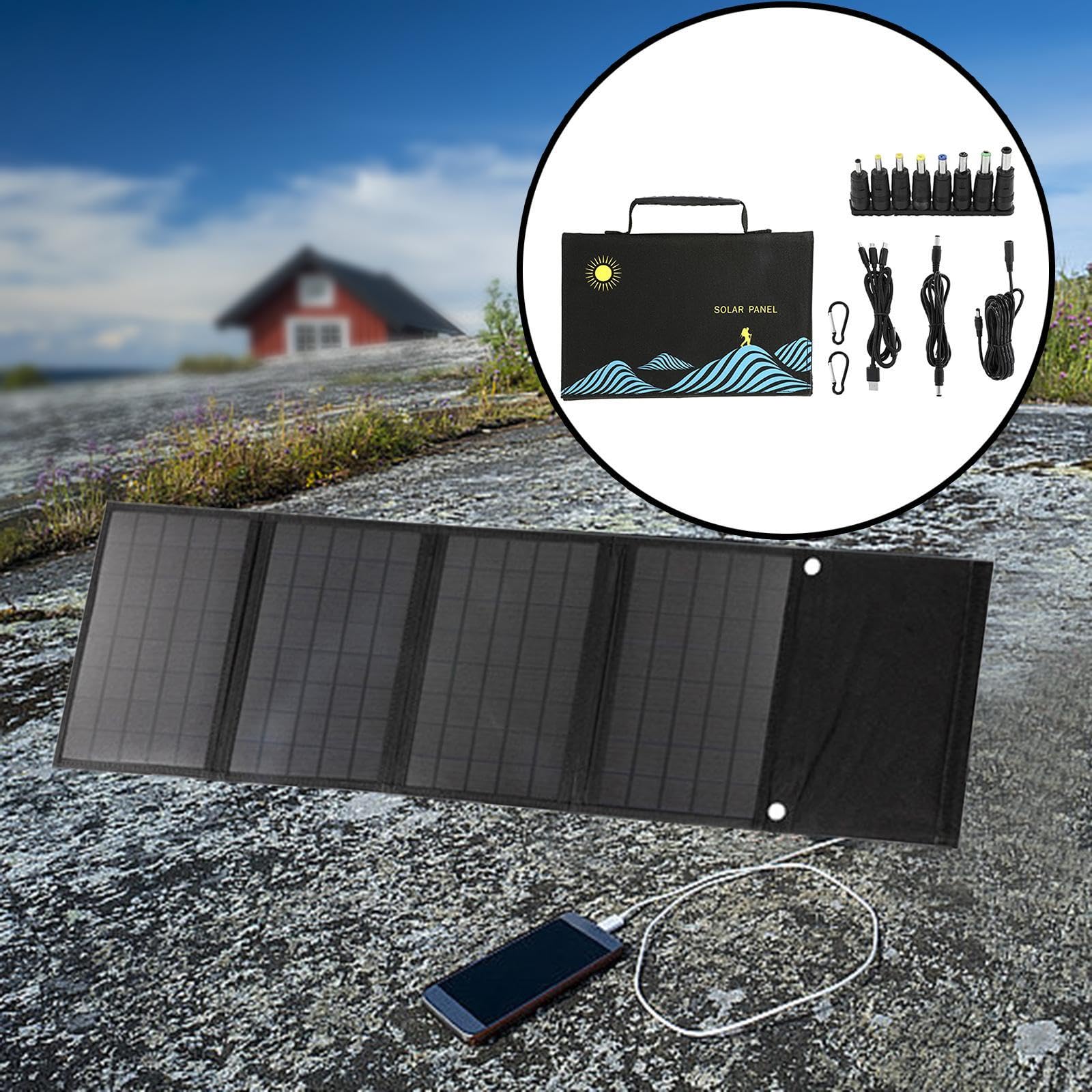 Foldable Waterproof Solar Panel Charging Bag - Portable Travel Backpack for Outdoor Hiking, Camping & Emergency Power Supply | Black Solar Power Storage Bag for Phones, Tablets & USB Devices