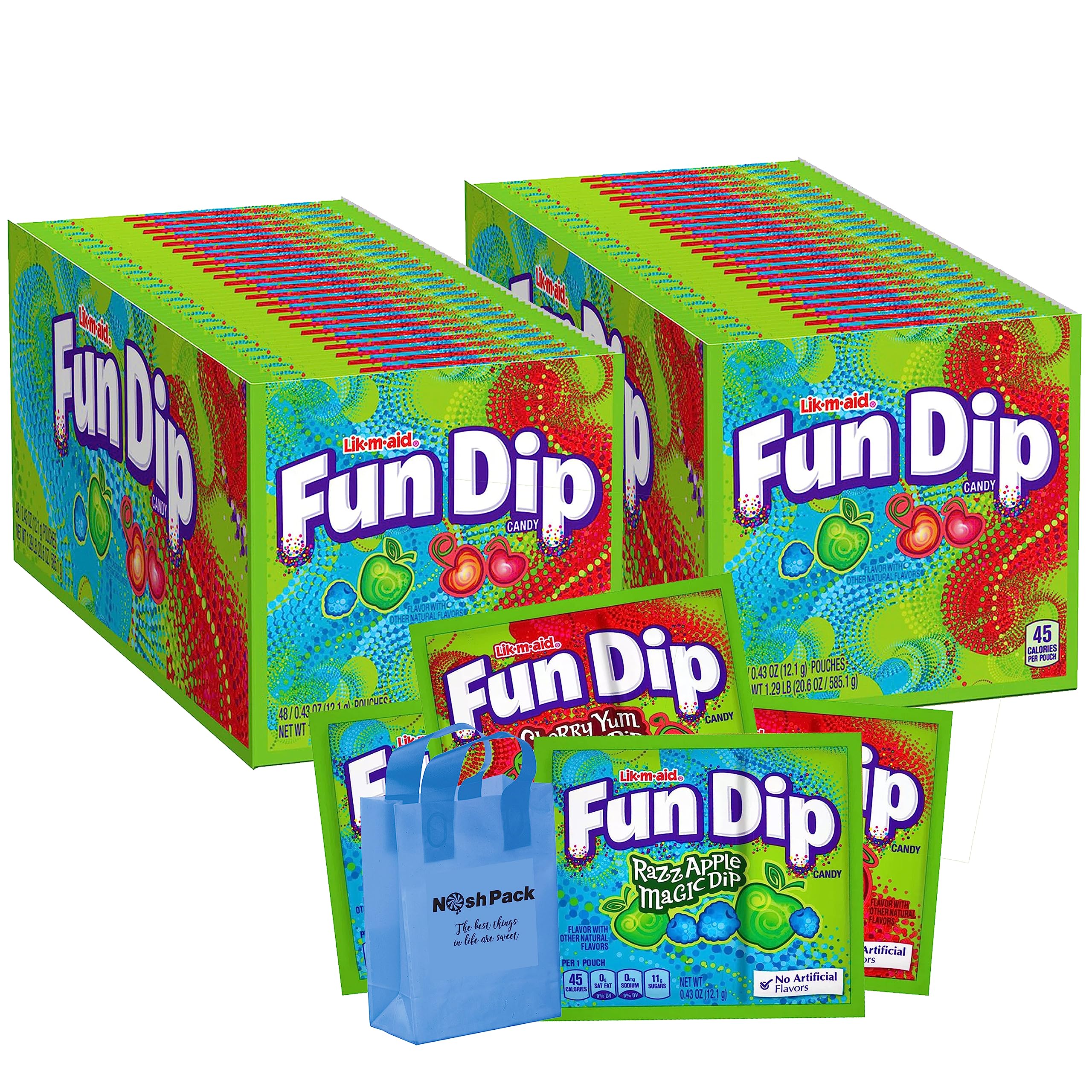 NOSH PACK Fun Dip Candy Bulk Pack - 96 Individually Wrapped Sticks (RazzApple Magic Dip & Cherry Yum Diddly Dip Flavors) | Perfect for Birthday Parties, Halloween Treats & School Events | American Candy for Kids & Adults