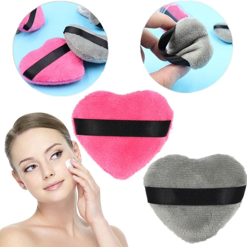 COSLUXE Large Velour Makeup Puffs - Soft Cotton Powder Puff for Face & Body, Tear Drop & Heart Shape Beauty Blender Sponge (Peach Heart, 1-Pack) - Perfect for Liquid Foundation, Setting Powder & Blush Application