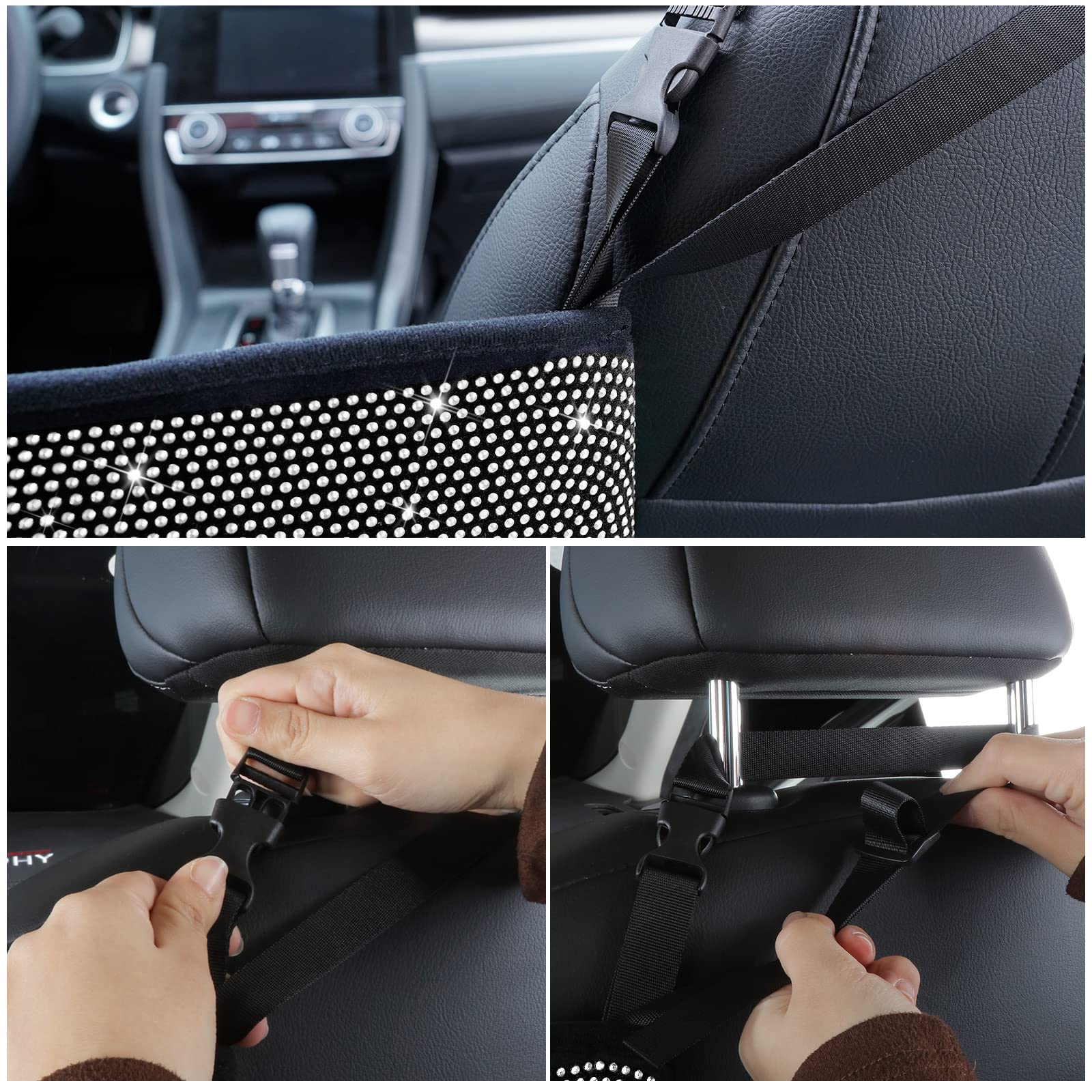Car Organizer for Women - Seat Back Storage Net Purse Holder, Road Trip Essentials, Gift for Mom - Birthday Present Ideas - Perfect for Travel, Commuting & Daily Errands (White)