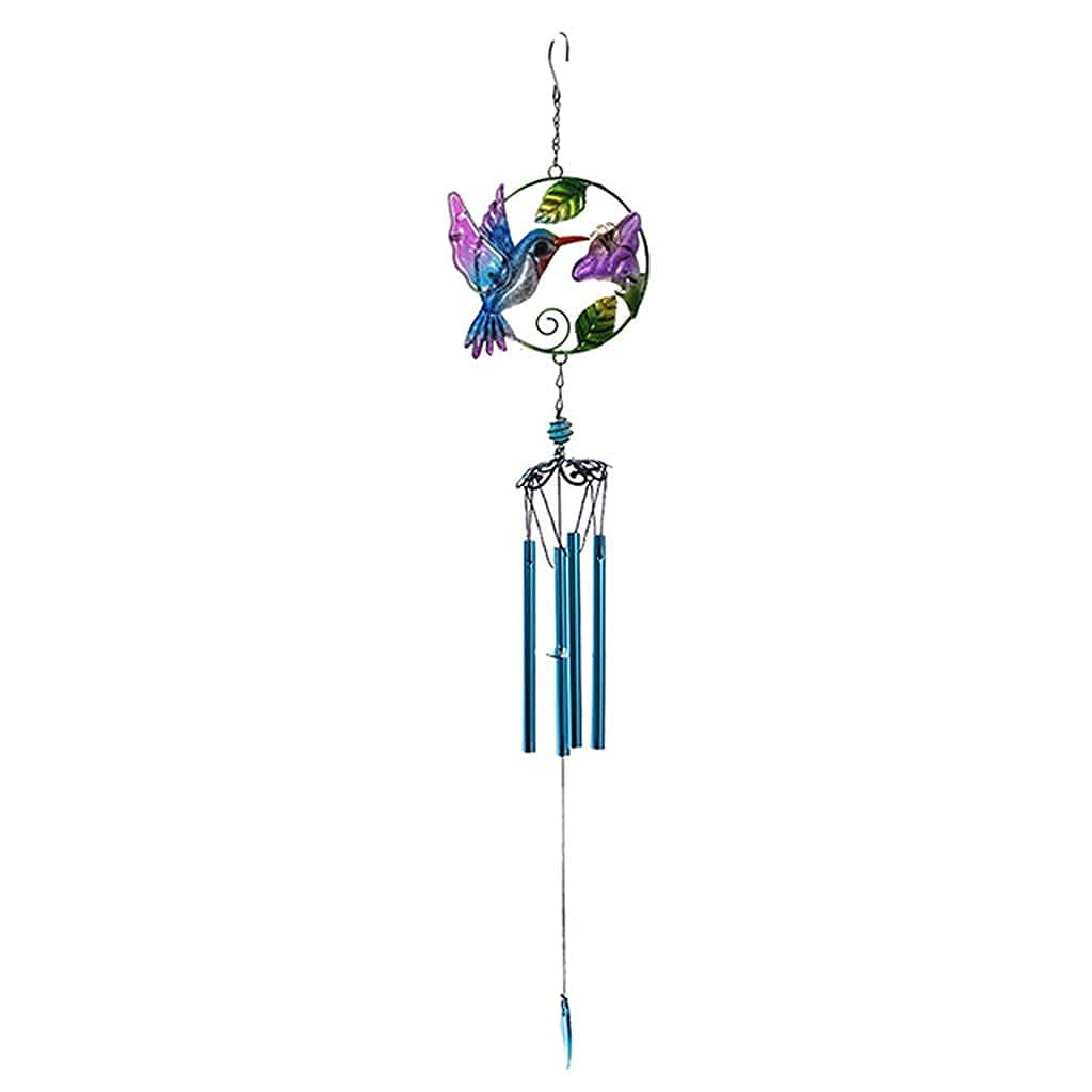 ADSE Handcrafted Wrought Iron Wind Chimes with Colorful Glass Pendants - Outdoor Garden, Balcony & Patio Decor - Perfect Gift for Home Decoration (Blue)