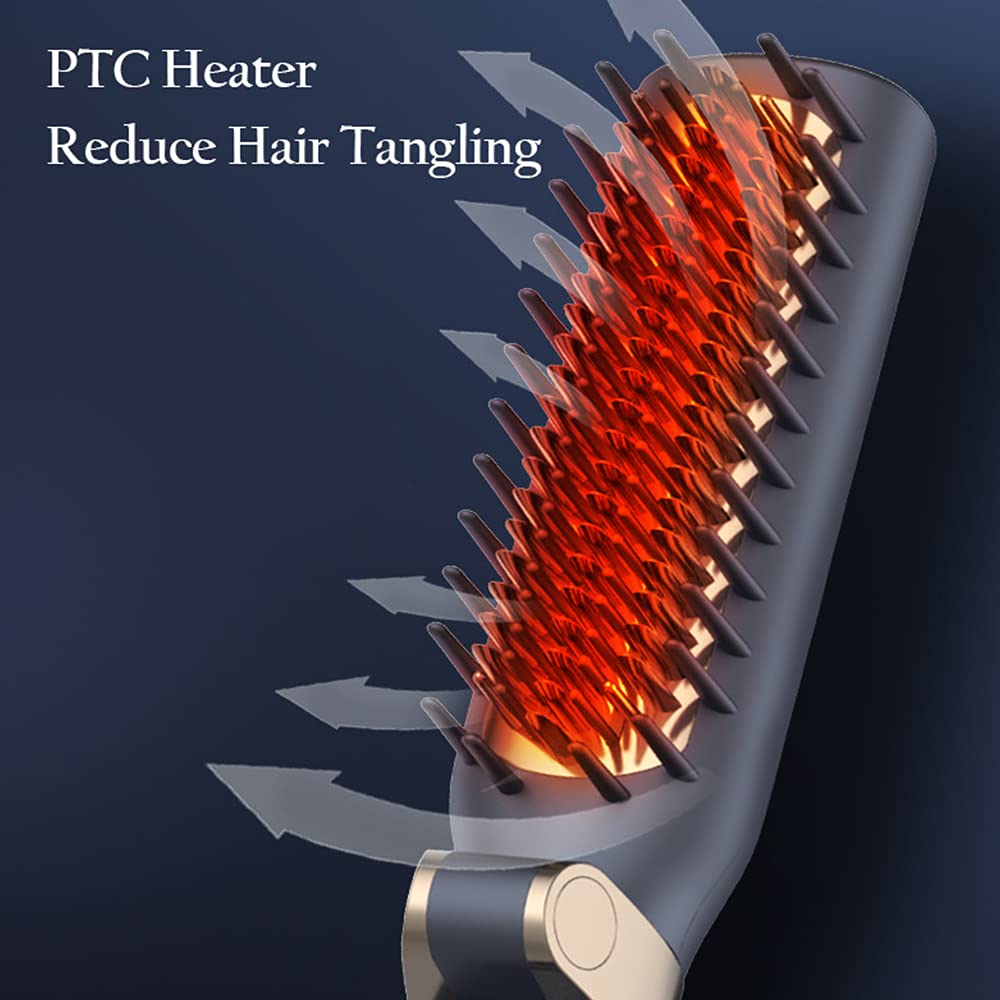 Foldable Hair Straightener Brush - Negative Ion PTC Fast Heating Hair Straightening Iron with 4 Temperature Settings - Dual Use as Hair Curler for Salon & Home Styling (Yellow, UK Plug) - Perfect for Travel, Daily Use & Professional Styling - Layfoo