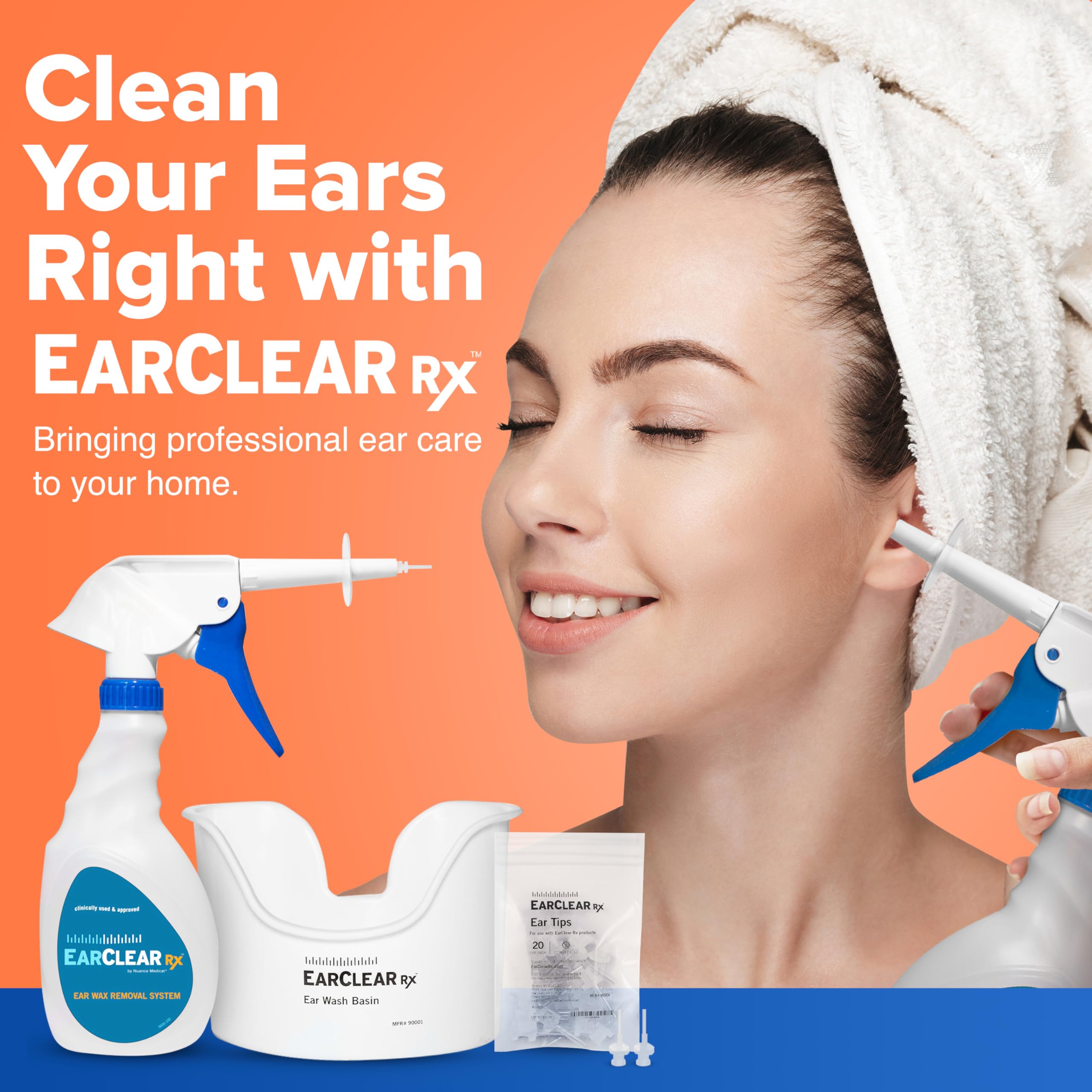 **EarClear Rx Complete Ear Wax Removal & Cleaning Kit – Safe, Gentle, Doctor-Recommended for Adults & Kids – Includes Bottle Washer, Basin & 20 Rigid & Flexible Tips – Perfect for Home Use, Travel, and Professional Ear Care**