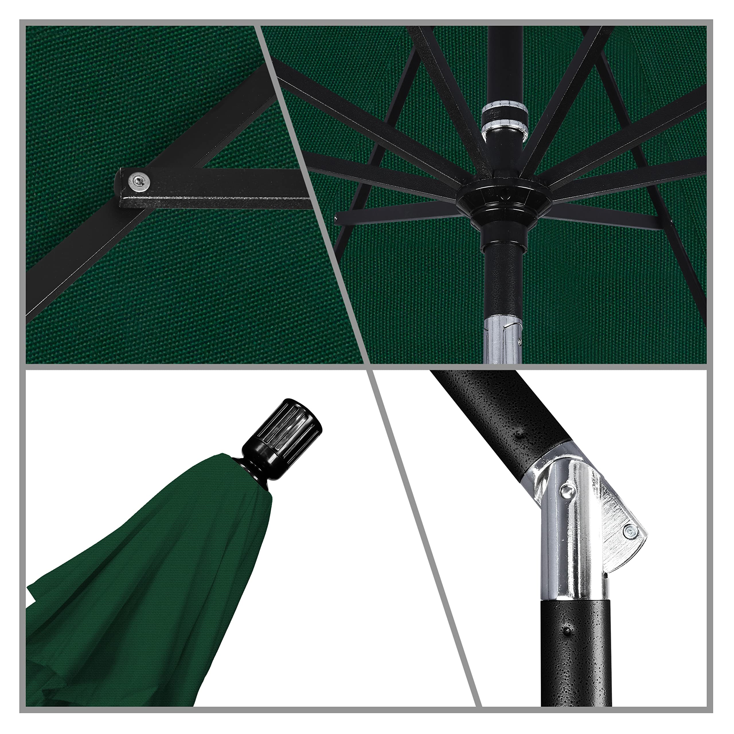 9' Round Aluminum Market Umbrella with Crank Lift & Tilt - California Umbrella (Hunter Green Olefin, Black Pole) - Perfect for Patio, Garden, Poolside & Outdoor Dining Areas