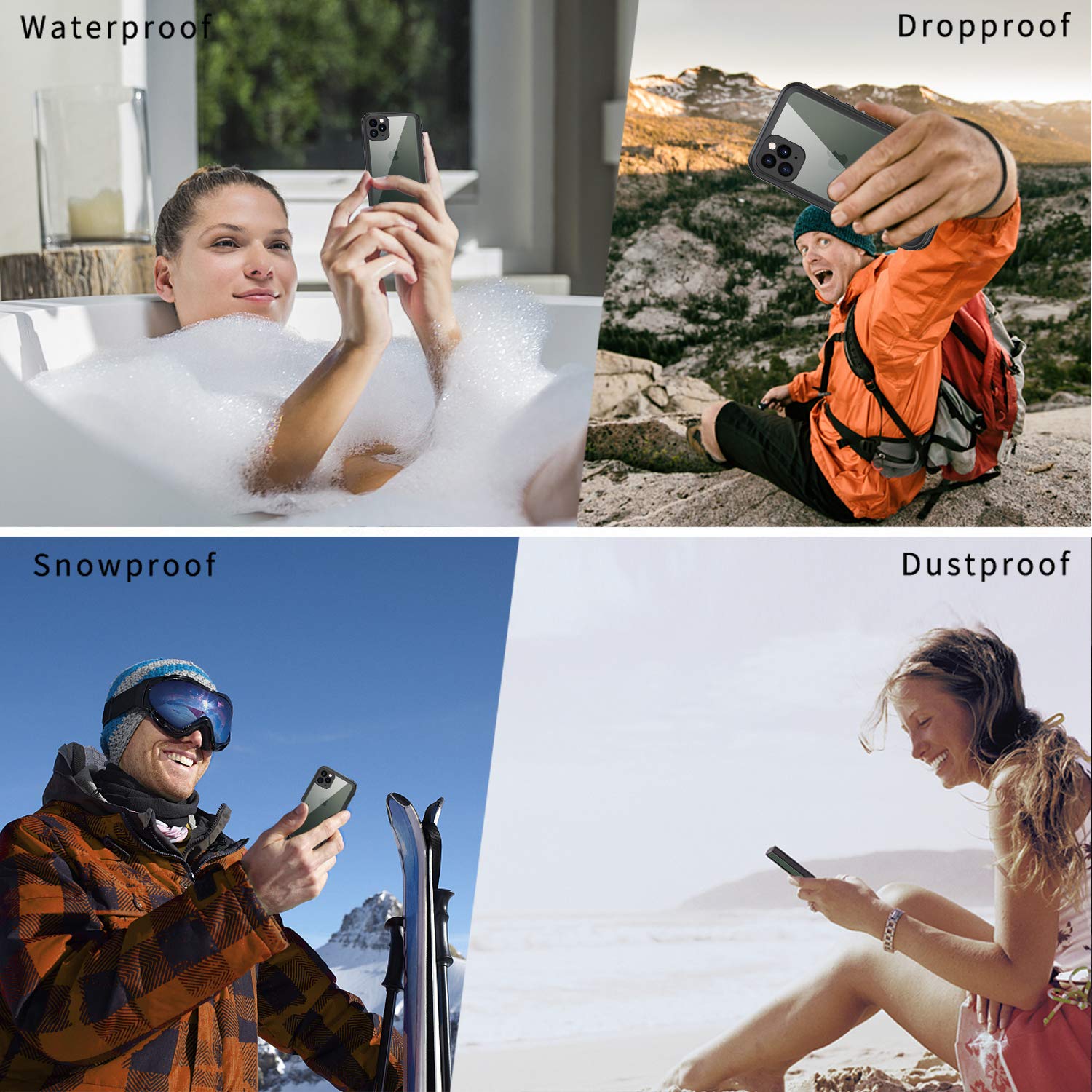 **Lanhiem iPhone 11 Pro Max Case - IP68 Waterproof & Dustproof Heavy Duty Full Body Protection with Built-in Screen Protector, Clear Back Phone Cover (Black) - Perfect for Outdoor, Sports & Extreme Activities**