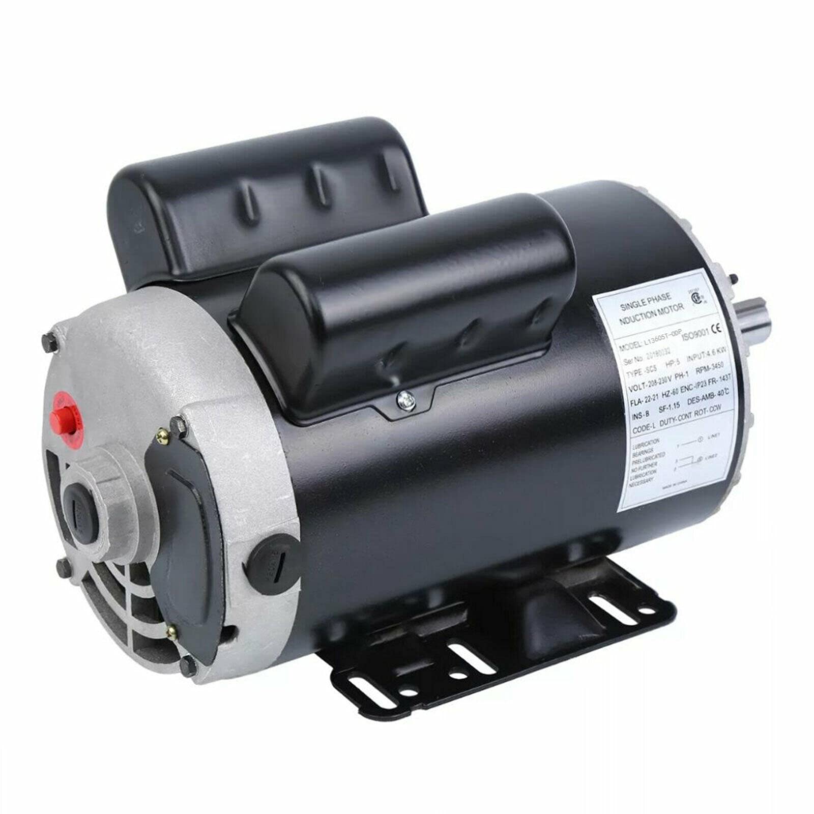 5 HP 1 Phase Air Compressor Motor 208-230V, 4.6kW, 60Hz, 143/5T Frame, 7/8