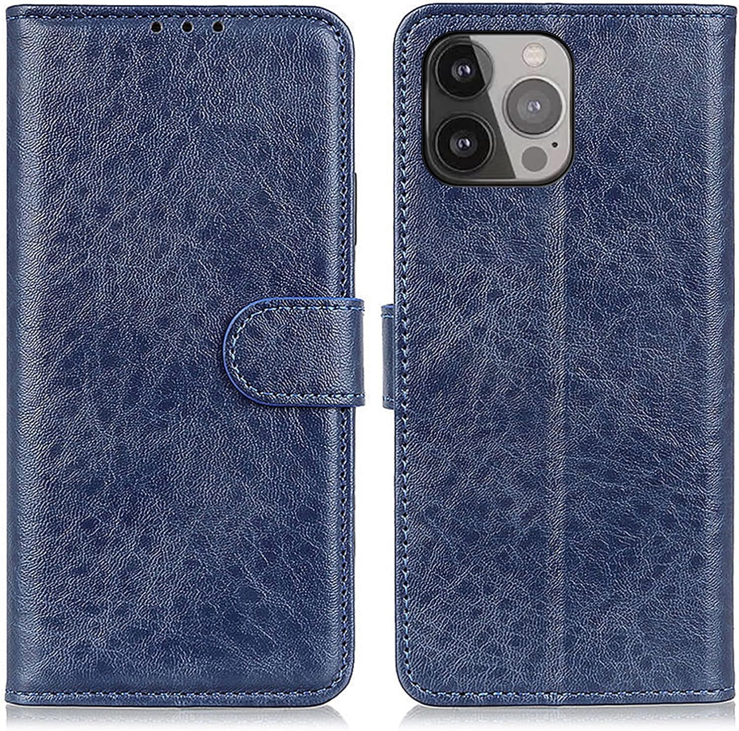 Vintage Leather Wallet Case for iPhone 14/14 Plus/14 Pro/14 Pro Max - Magnetic Flip Cover with Card Holder & Kickstand | Premium TPU Shell | Perfect for Men & Women | Ideal for Everyday Use, Travel & Business Meetings (Blue, 14 Pro Model)