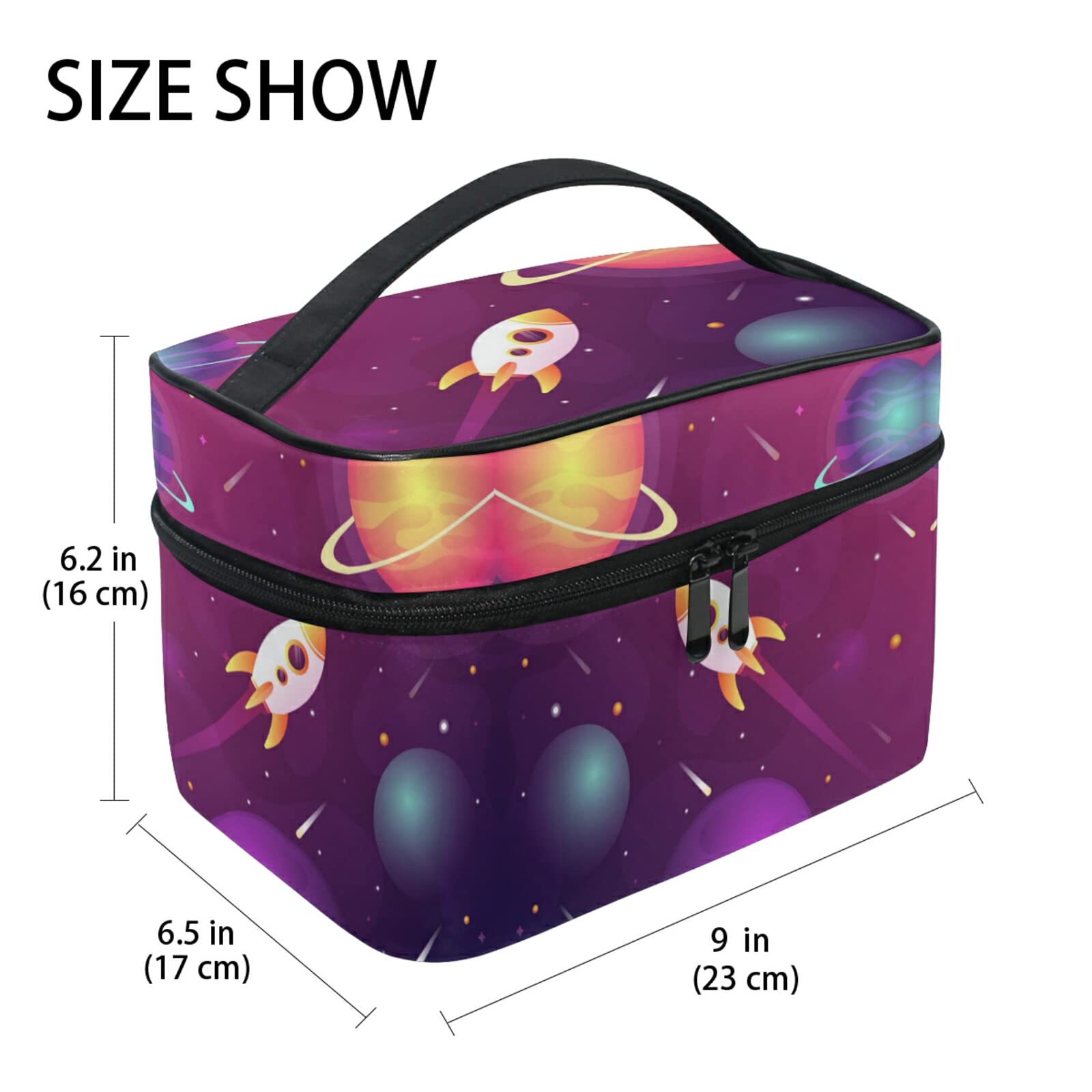 Rocket Star Planet Cartoon Makeup Bag - Cute Cosmetic Organizer with Zipper for Women & Girls | Perfect for Travel, School, and Daily Makeup Storage