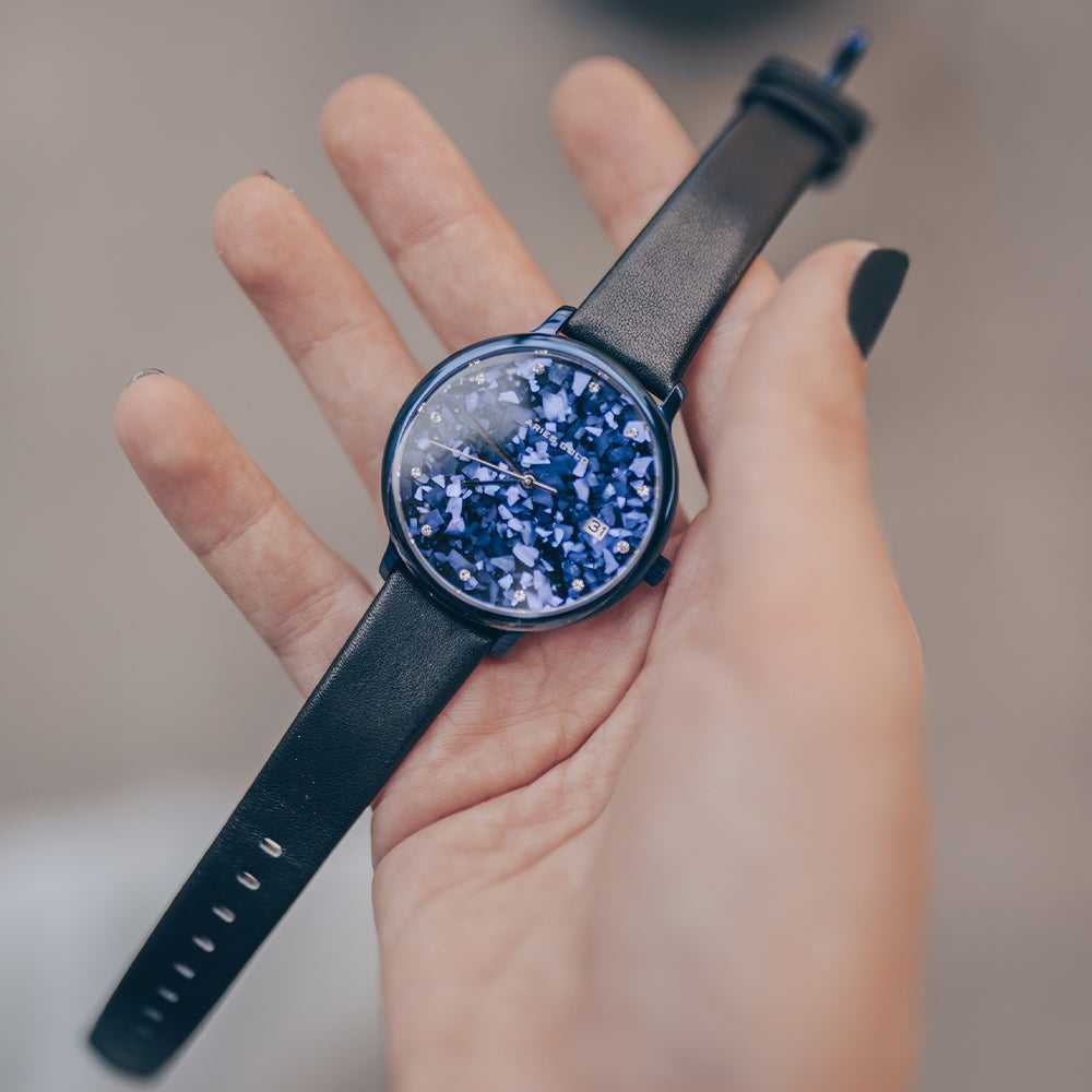 Aries Gold Enchant Fleur Blue Leather Strap Women's Watch - Elegant Timepiece for Casual Wear, Office & Special Occasions