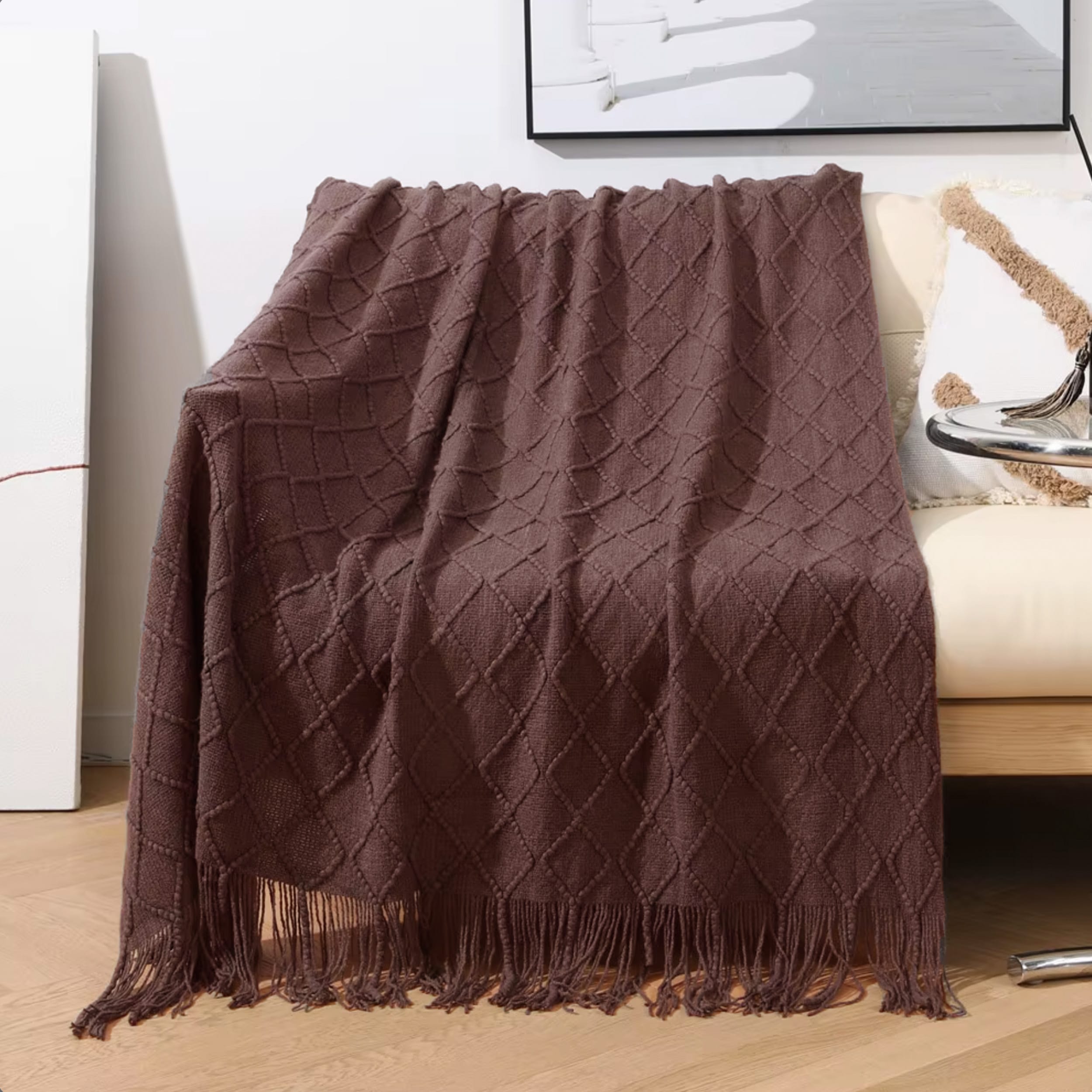 Luxury Diamond Brown Fleece Blanket - Ultra Soft & Warm Throw for Bed, Couch, and Travel - Perfect for Cozy Nights, Gifts, and Home Decor