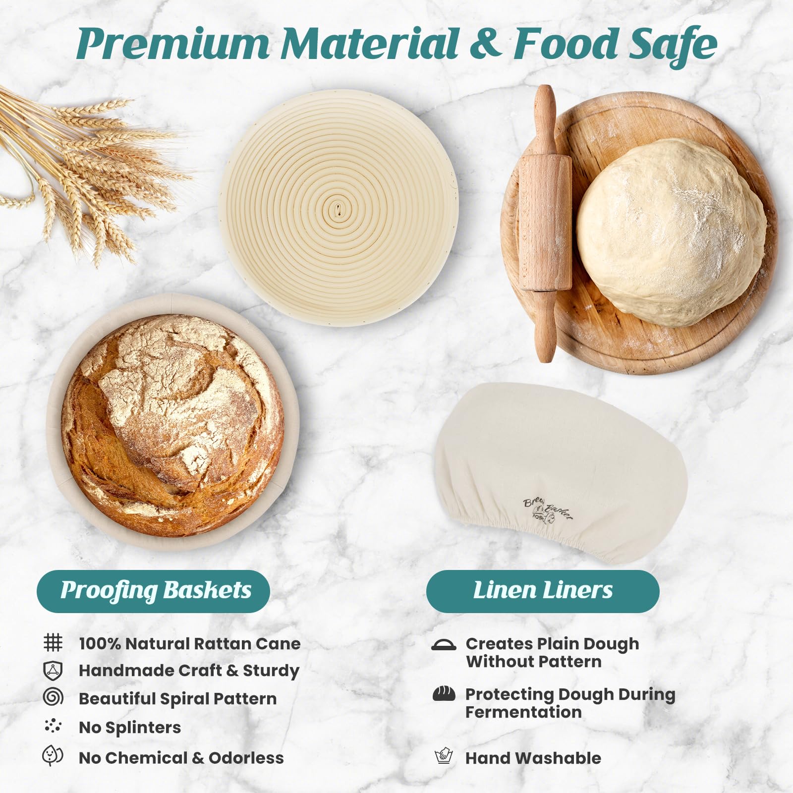 Premium Banneton Bread Proofing Basket Set of 2 - 9
