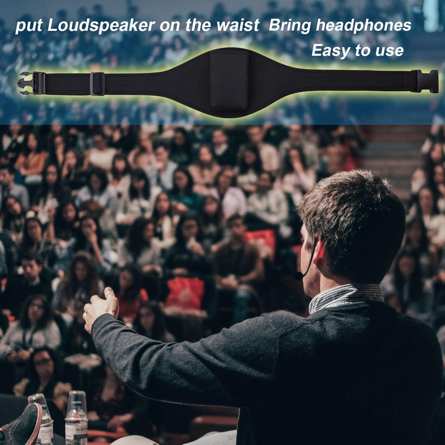 Fitness Instructor Mic Belt - Vertical Microphone Transmitter Carrier for Gym Classes, Public Speaking, Theater & Yoga Teachers | Durable Hands-Free Wireless Mic Holder for Spin, Pilates & Group Fitness