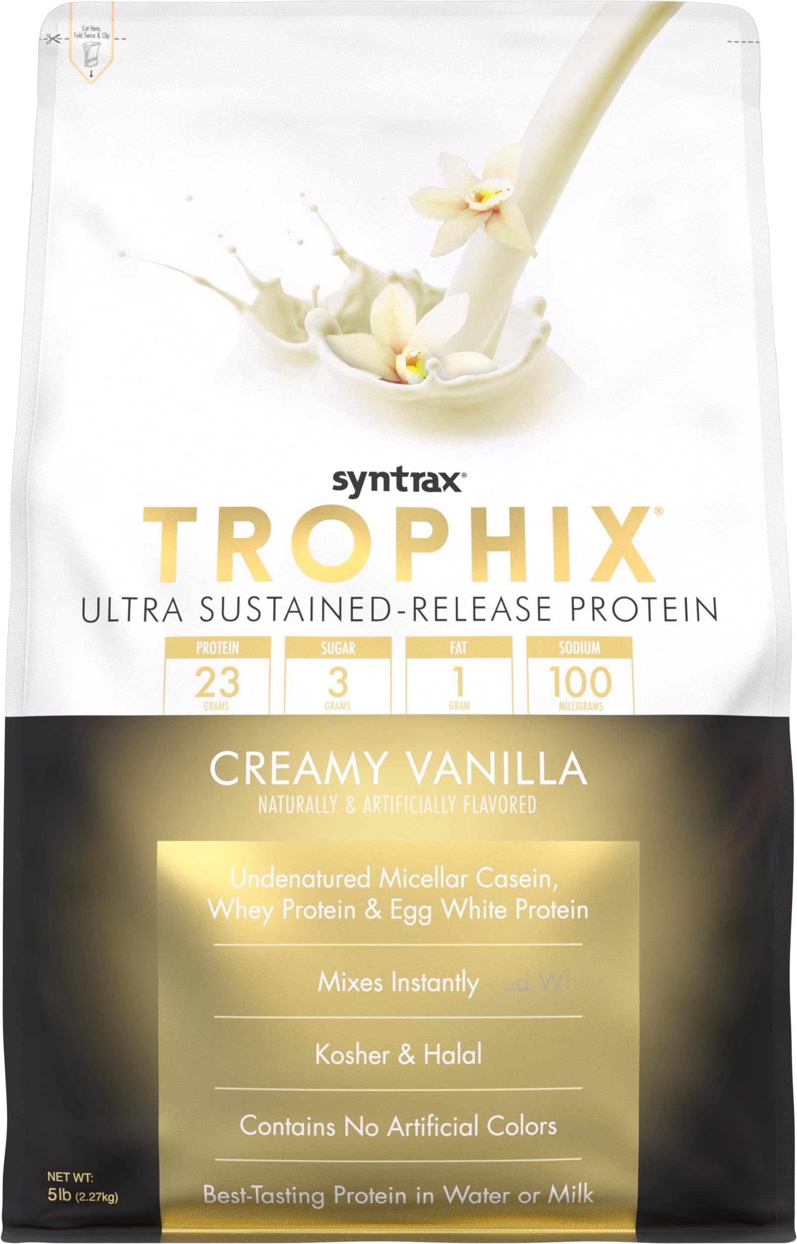 Syntrax Nutrition Trophix 5 lbs Protein Powder - Ultra Sustained-Release Protein Blend with Real Vanilla Bean Specks, Creamy Vanilla Flavor, Kosher Certified | Ideal for Post-Workout Recovery, Meal Replacement & Muscle Growth Support