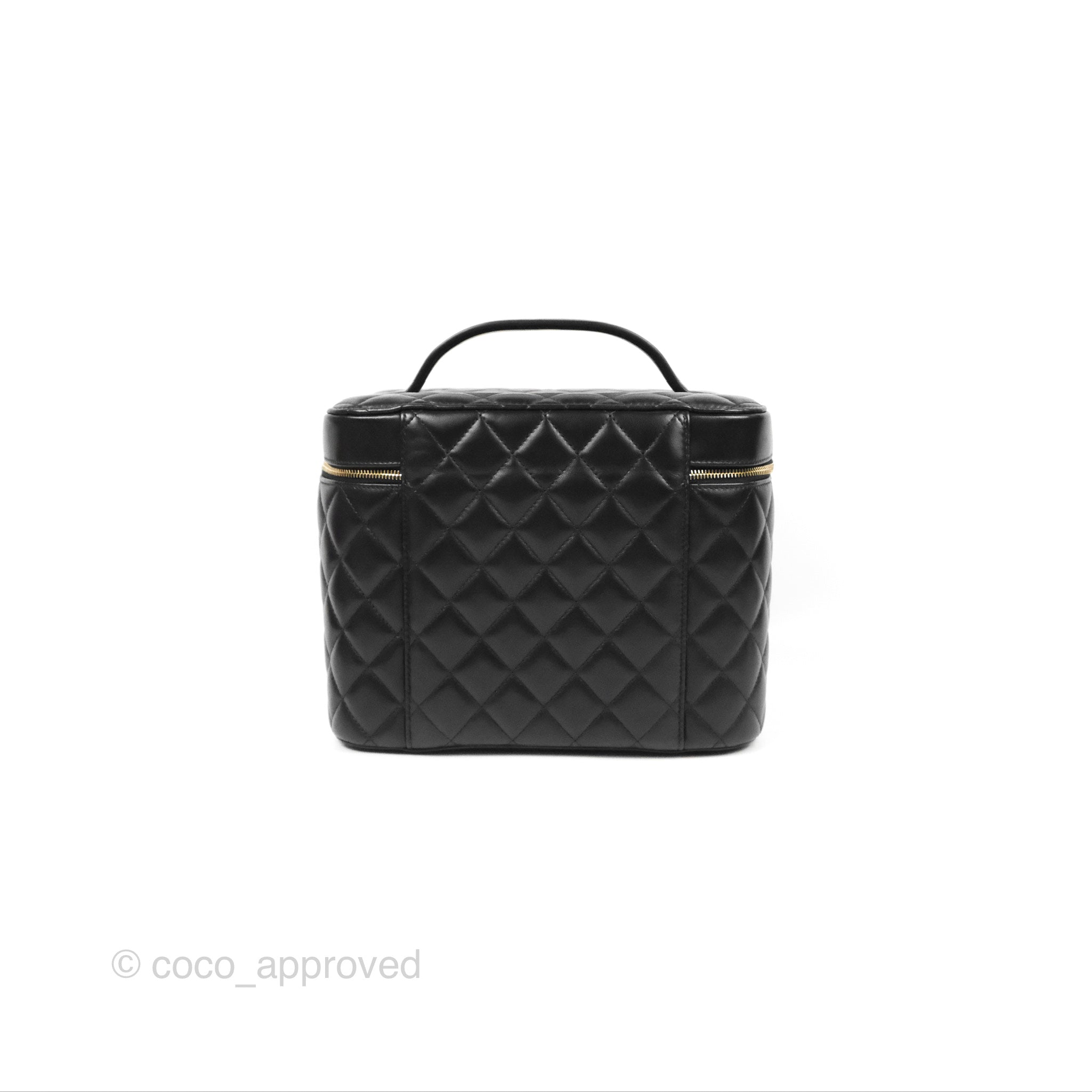 Chanel Classic Quilted Black Lambskin Cosmetic Vanity Pouch with Gold Hardware - Perfect for Travel, Makeup Storage & Luxury Gift Giving