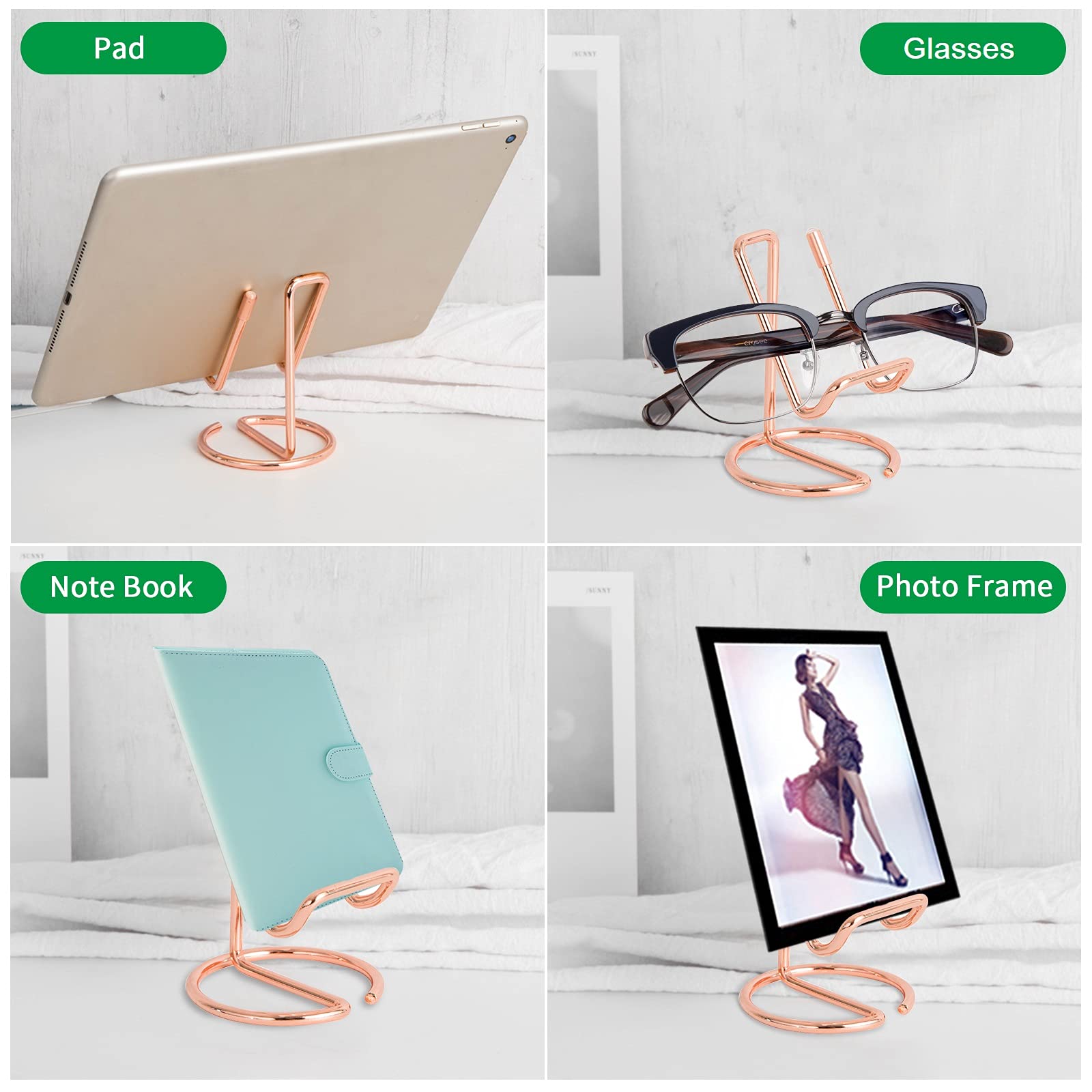 Premium Rose Gold Metal Phone Stand for Desk - Adjustable & Sturdy Cell Phone Holder Dock Compatible with iPhone, Samsung, iPad, Kindle, Switch (2 Pack) - Perfect for Home Office, Gaming & Video Watching