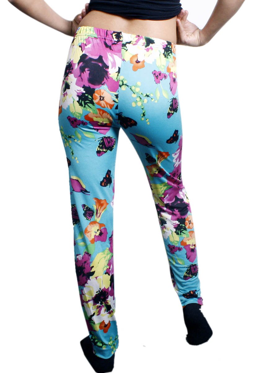 Dona Michi Stretchy Legging Tights with Floral Rose Print - Women's High Waisted Yoga Pants for Workout, Running & Casual Wear