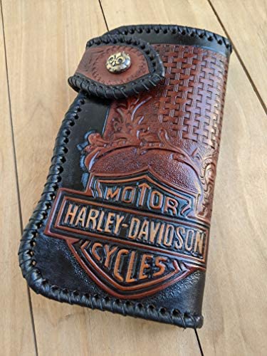 Handmade 3D Genuine Leather Wallet for Men - Custom Engraved Biker Wallet with Hand-Painted Design - Perfect for Motorcycle Riders & Gift Giving
